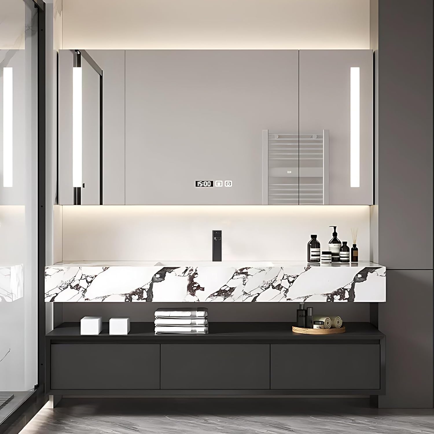 Bathroom Vanity with Sink - Floating Bathroom Vanity with High-end Luxurious Countertop and Smart Mirror & High-Capacity Storage Cabinet (52IN)