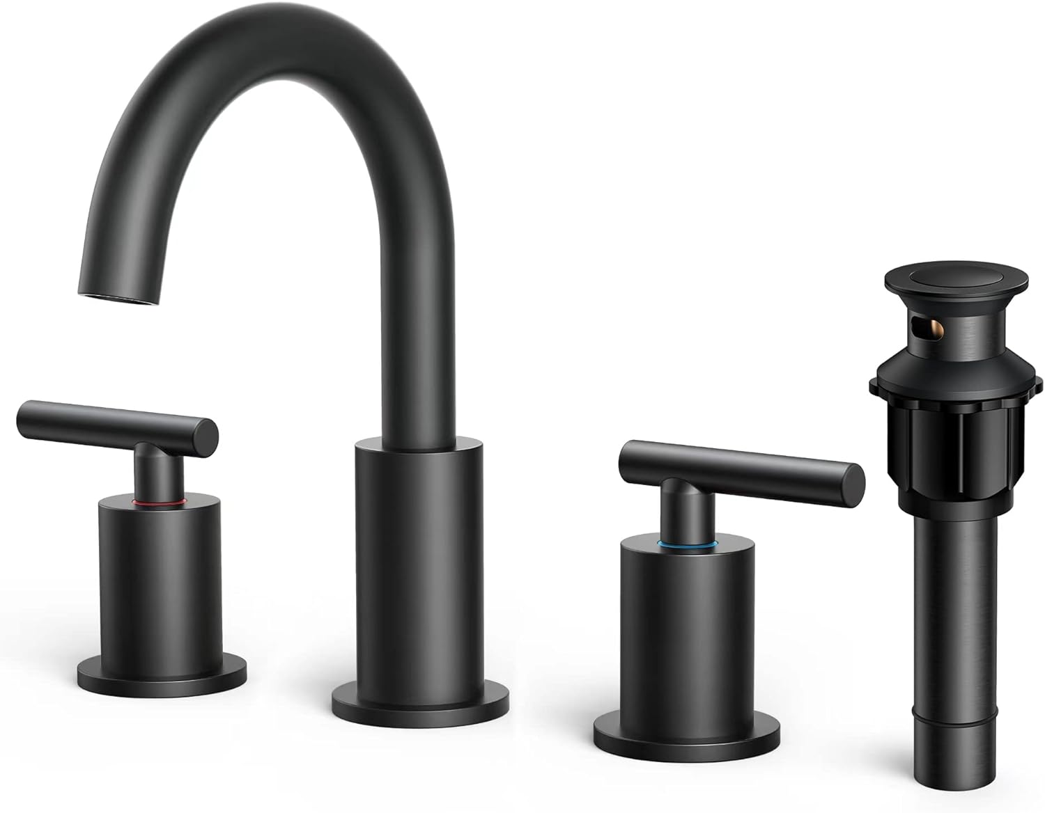 FORIOUS Matte Black Bathroom Faucet 3 Hole, 8 Inch Widespread Bathroom Faucet Black with Metal Pop-up Drain Assembly, Two Handle Vanity Faucet with cUPC Supply Lines, 8 Black Bathroom Faucet