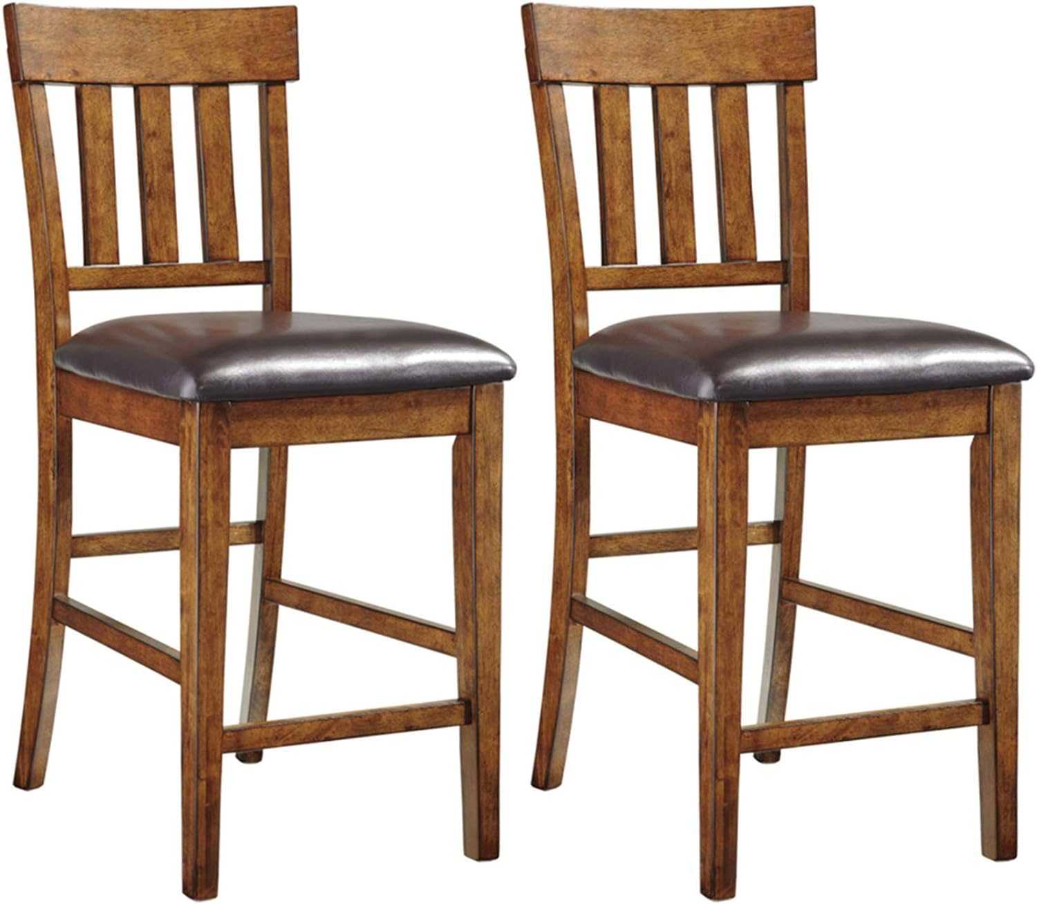 Signature Design by Ashley Ralene Traditional 26 Counter Height Faux Leather Seat Barstool, 2 Count, Brown