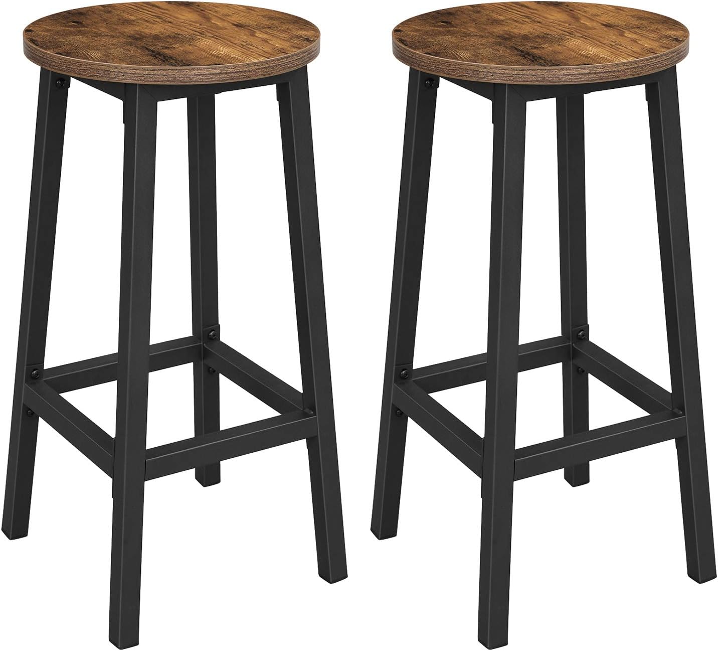 VASAGLE Bar Stools, Set of 2 Bar Chairs, Steel Frame, 25.6 Inch Tall, for Kitchen Dining, Easy Assembly, Industrial Design, Rustic Brown and Black ULBC32X