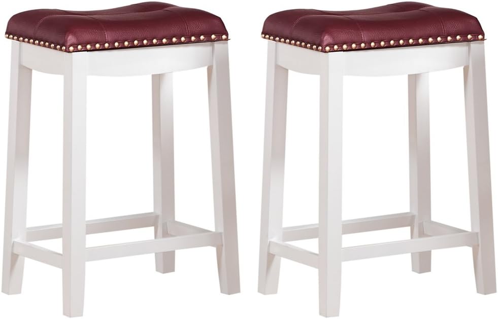 Angel Line Cambridge bar stools, 24 Set of 2, White with Dark Red Cushion