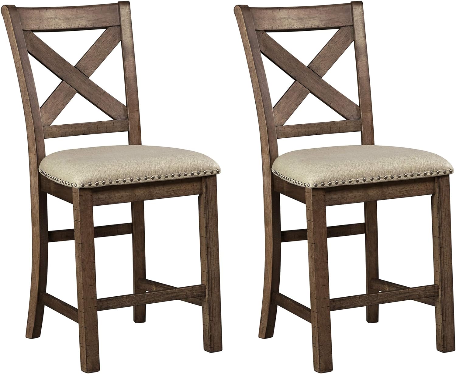 Signature Design by Ashley Moriville Rustic Farmhouse 24.5 Upholstered Barstool, 2 Count, Beige & Brown