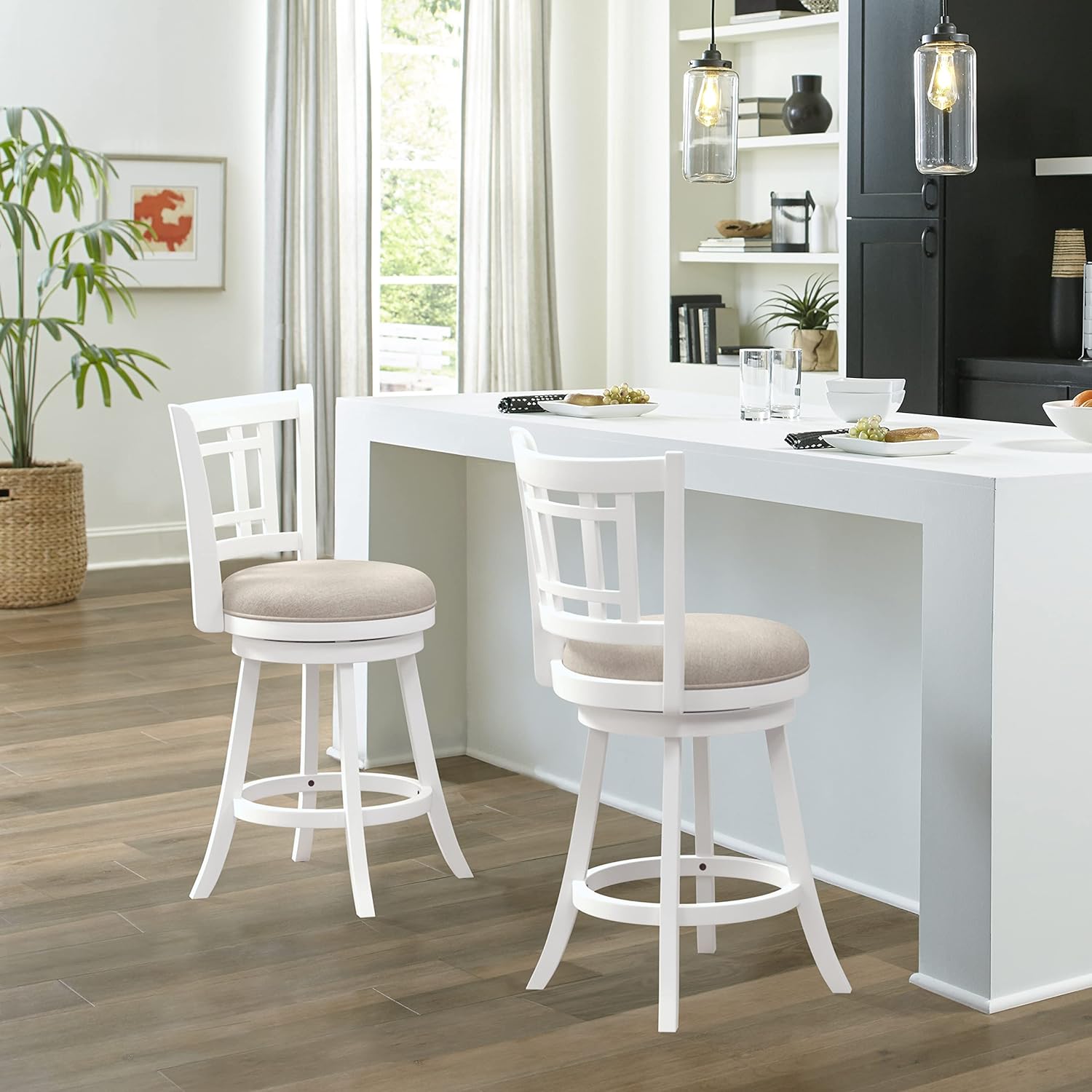 Hillsdale Fairfox Swivel Stool with Rectangular Lattice Back, Counter Height, White