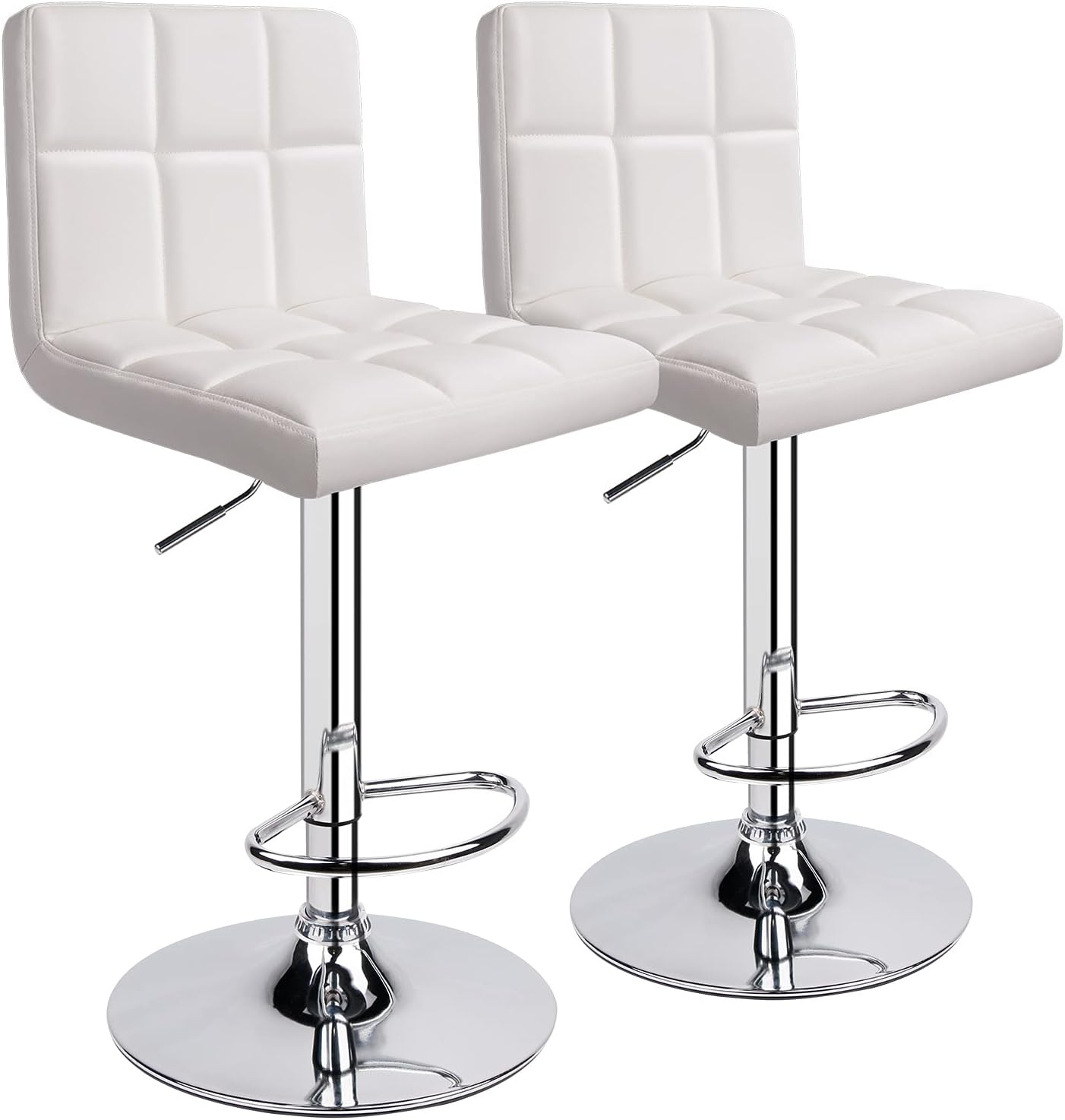 Leopard Bar Stools, Modern PU Leather Adjustable Swivel Bar Stool with Back, Set of 2 (White)