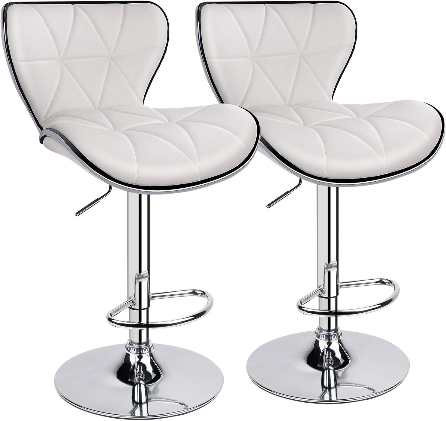 Leopard Shell Back Adjustable Swivel Bar Stools, PU Leather Padded with Back, Set of 2 (White)