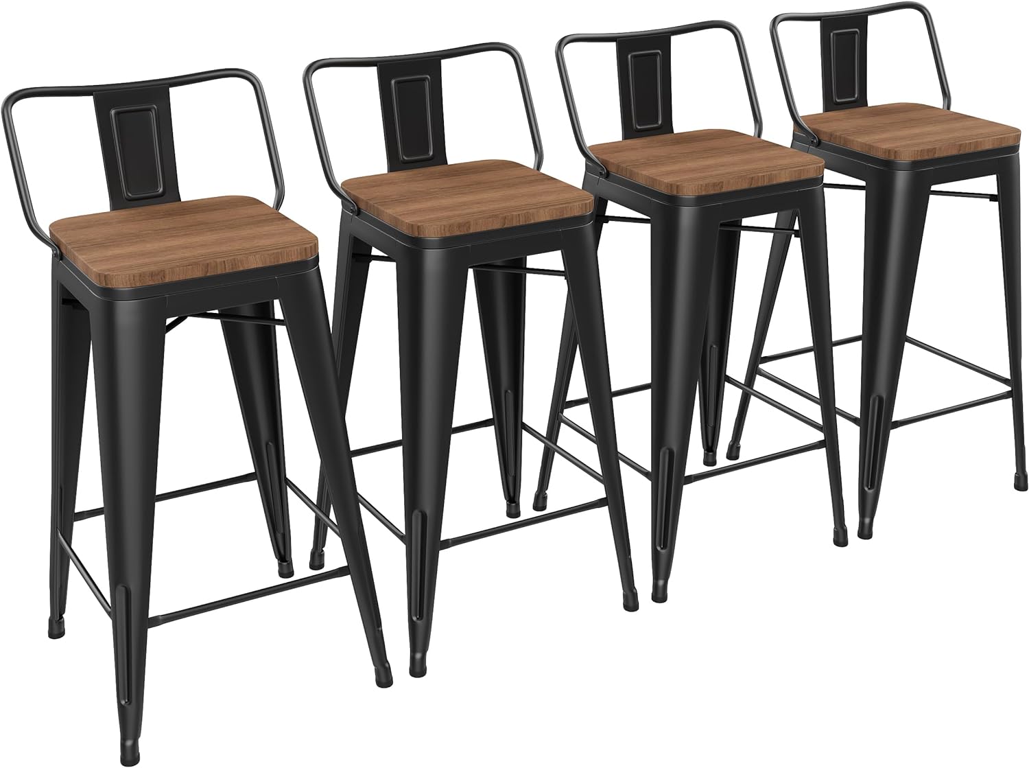 Yongchuang 24 Metal Barstools Set of 4 Counter Bar Stools with Wood Top Low Back Matte Black