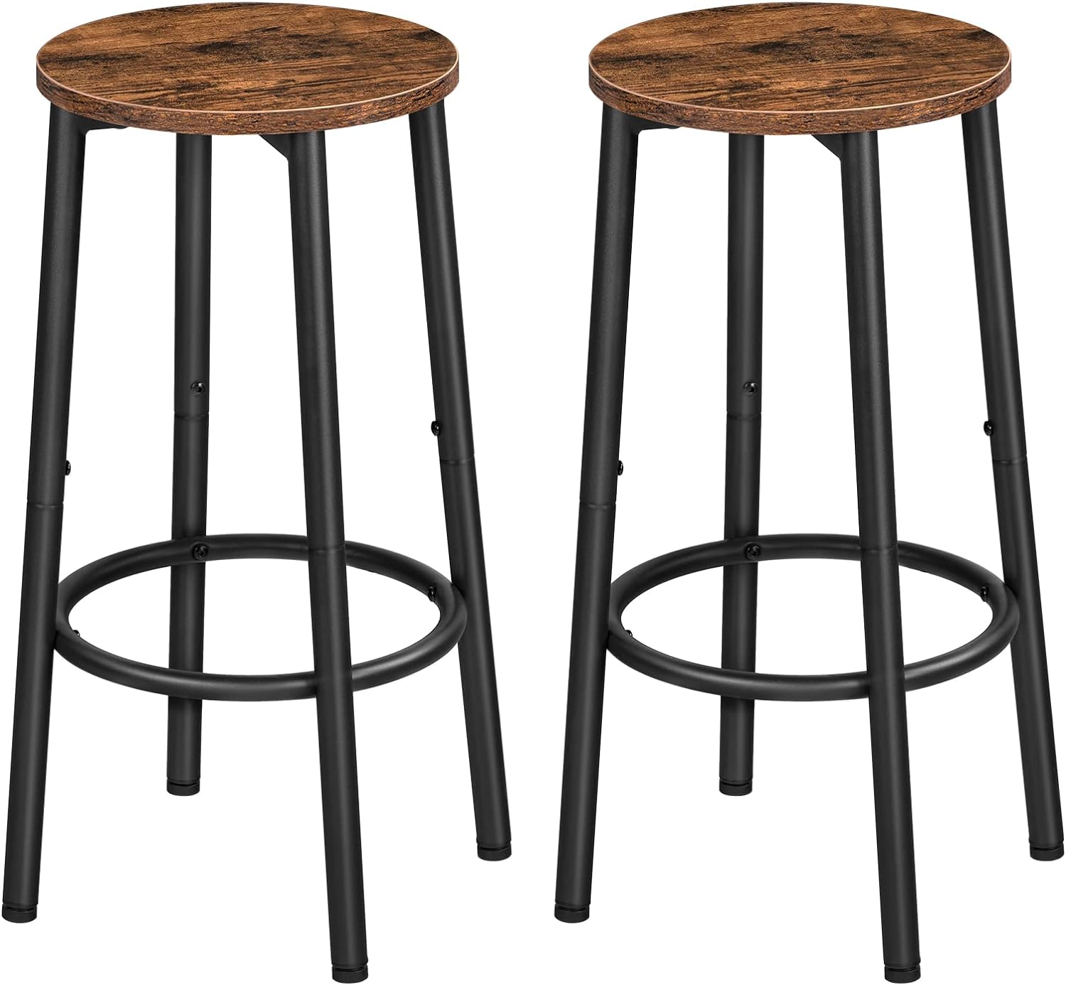 Bar Stools, Set of 2 Bar Chairs, Kitchen Round Height Stools with Footrest, Breakfast Bar Stools, Sturdy Steel Frame, for Dining Room, Kitchen, Party, Easy Assembly, Rustic Brown BF03BY01