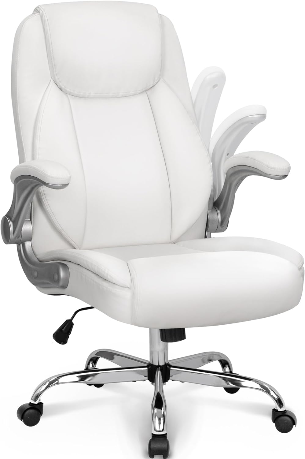 NEO CHAIR Ergonomic Office Chair PU Leather Executive Chair Padded Flip Up Armrest Computer Chair Adjustable Height High Back Lumbar Support Wheels Swivel for Gaming Desk Chair (White)