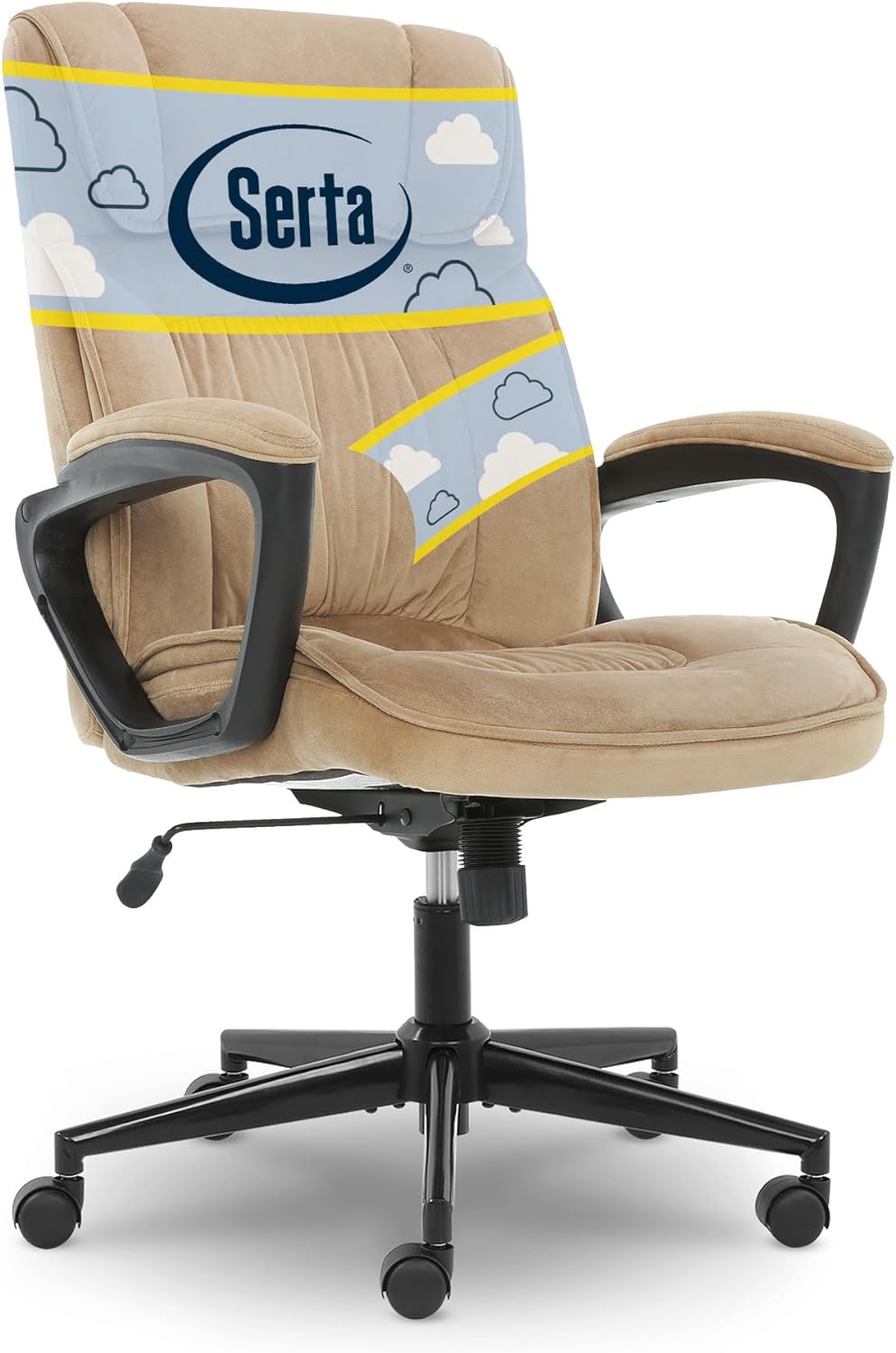 Serta Hannah Executive Microfiber Office Chair with Headrest Pillow, Adjustable Ergonomic with Lumbar Support, Soft Fabric, Beige