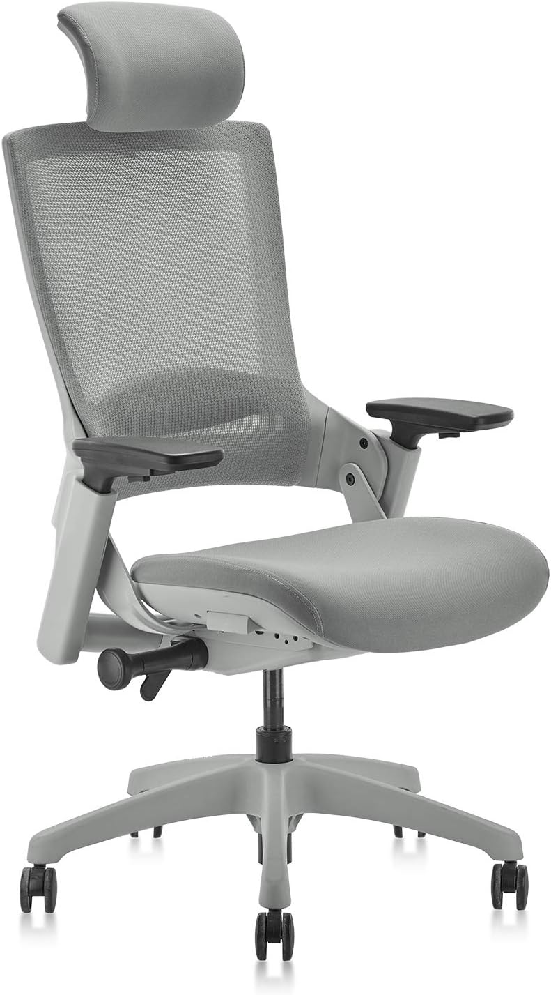 CLATINA Ergonomic High Swivel Executive Chair with Adjustable Height Head 3D Arm Rest Lumbar Support and Upholstered Back for Home Office Gray Mesh/High Back