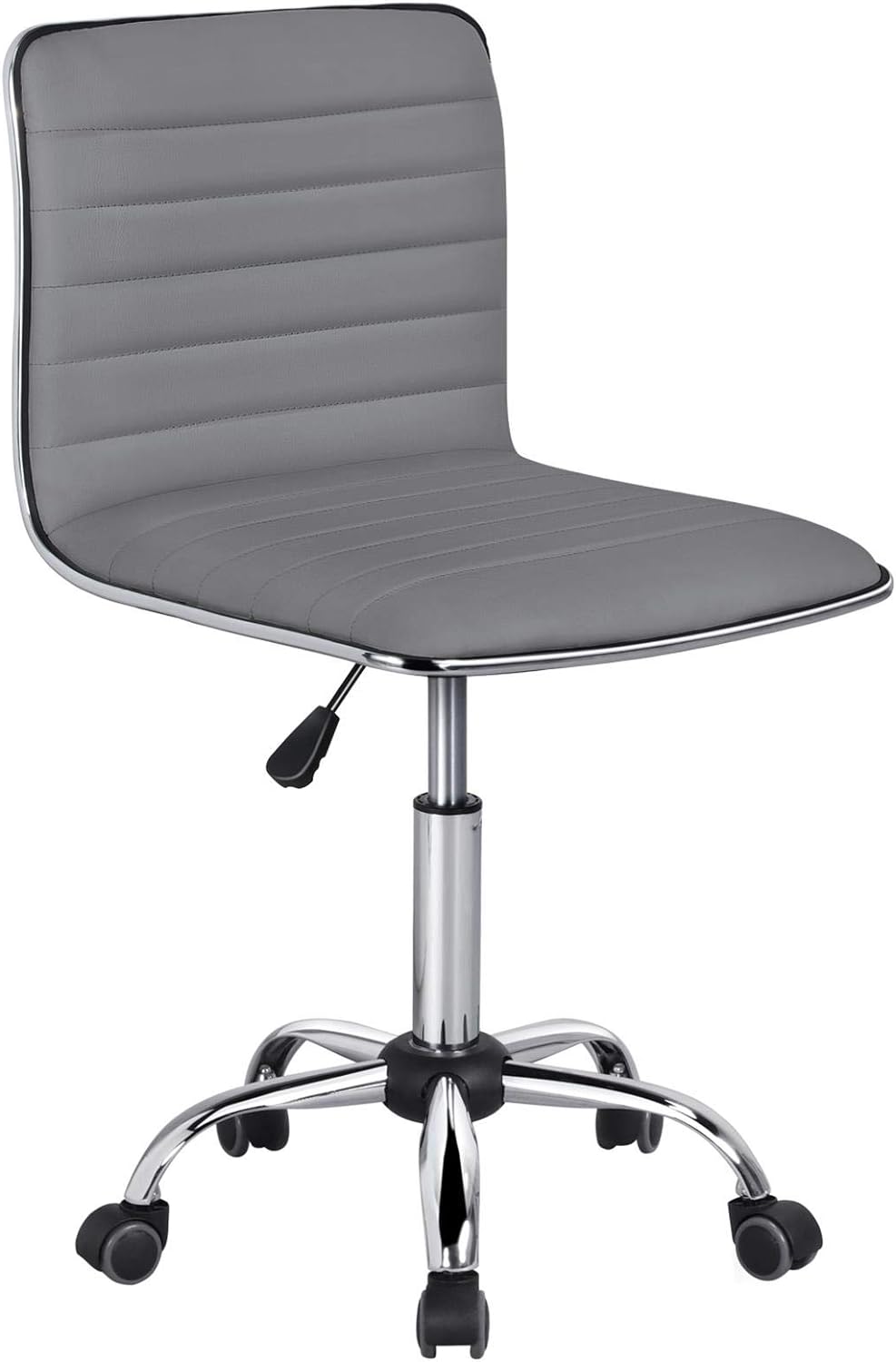 Yaheetech PU Leather Office Chair Task Chair, Ribbed Armless Desk Chair, Adjustable Low Back Executive Chair with Wheels Grey