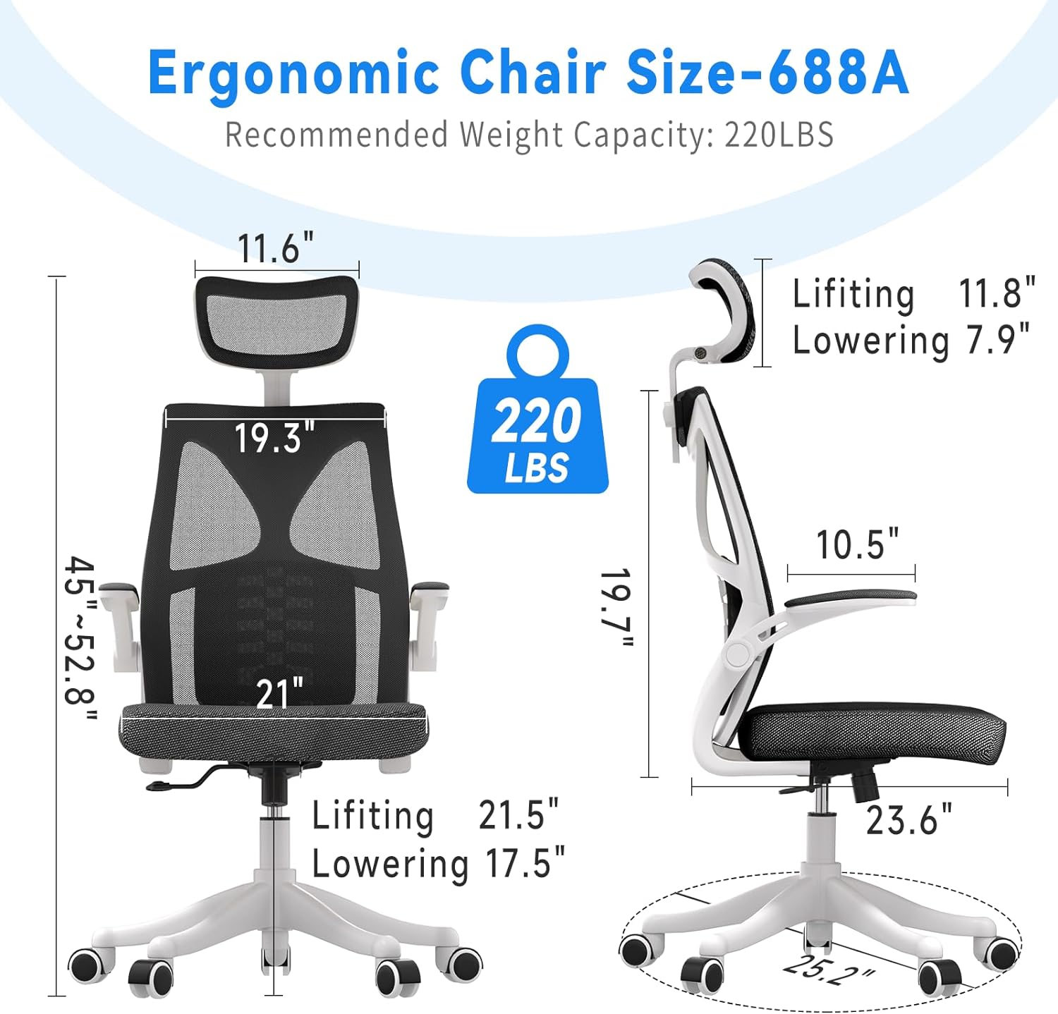 Ergonomic Office Chair, Computer Mesh Chair, Home Office Desk Chairs with Adjustable Headrest and Height, High Back Swivel Task Chair with Flip Up Armrest