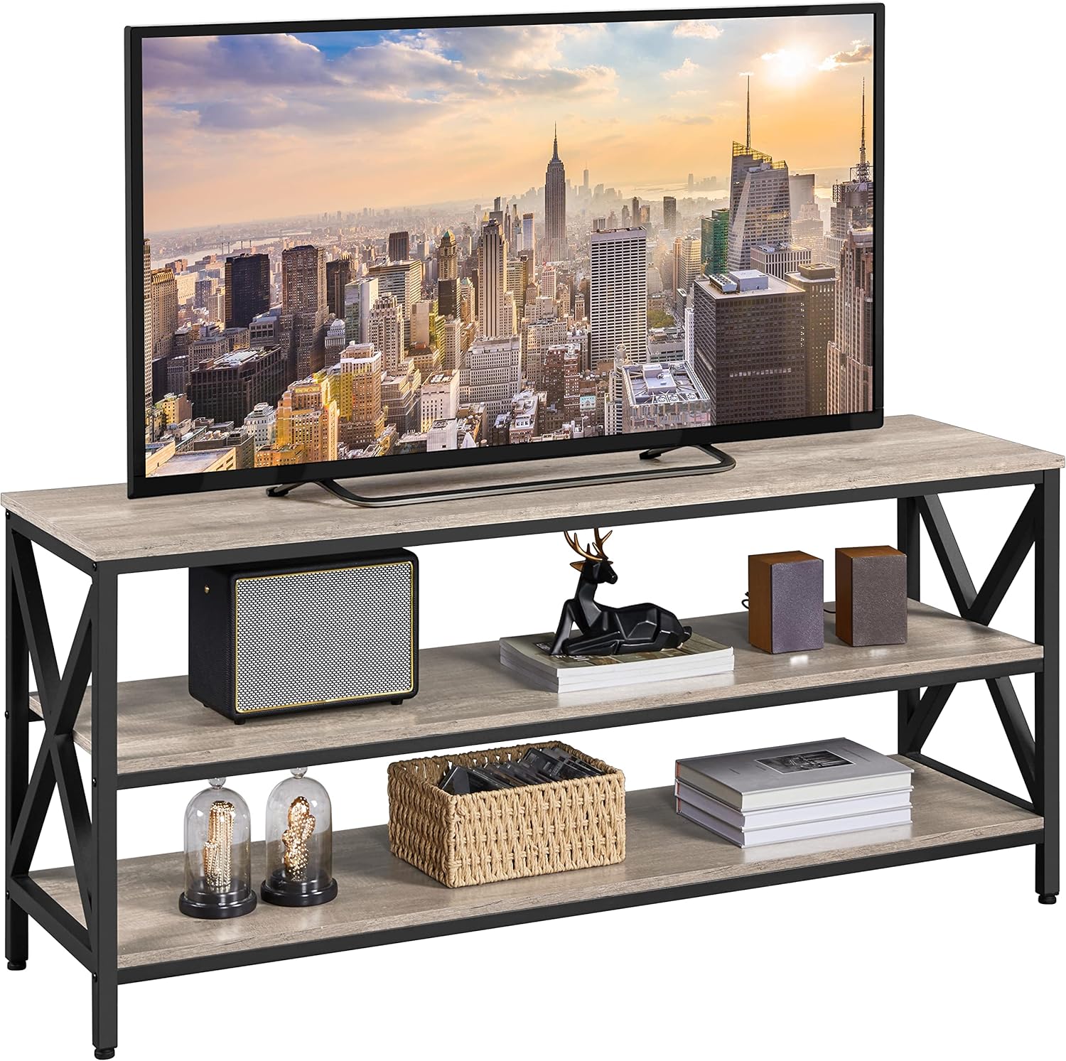 Yaheetech TV Stand for 65 Inch TV, Industrial Entertainment Center with Storage, Modern TV Console Table for Living Room & Bedroom, 55 x 16 x 24.5, Gray