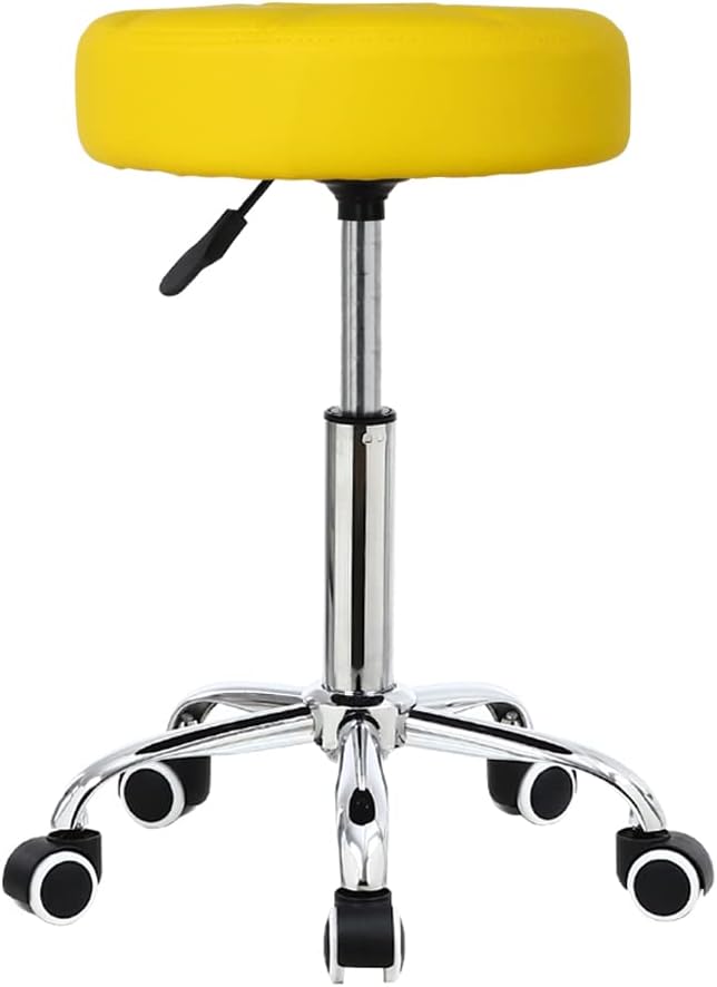 KKTONER Round Rolling Stool with Wheels PU Leather Height Adjustable Swivel Drafting Work SPA Salon Stools Office Chair (Yellow)