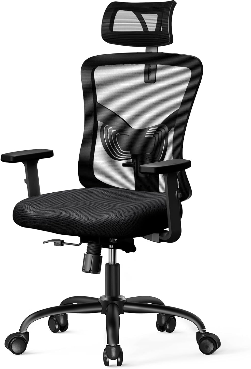 NOBLEWELL Ergonomic Office Chair, Desk Chair with 2'' Adjustable Lumbar Support, Headrest, 2D Armrest, Office Chair Backrest 135 Rocking Relaxation, Computer Chair for Home Office