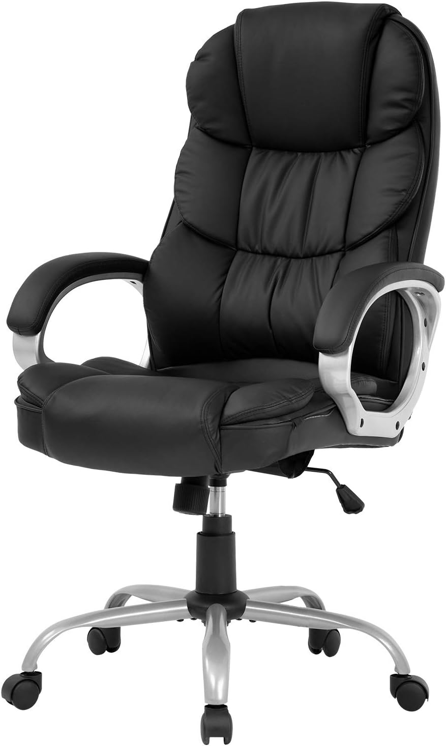 FDW Office Chair Computer High Back Adjustable Ergonomic Desk Chair Executive PU Leather Swivel Task Chair with Armrests Lumbar Support (Black)