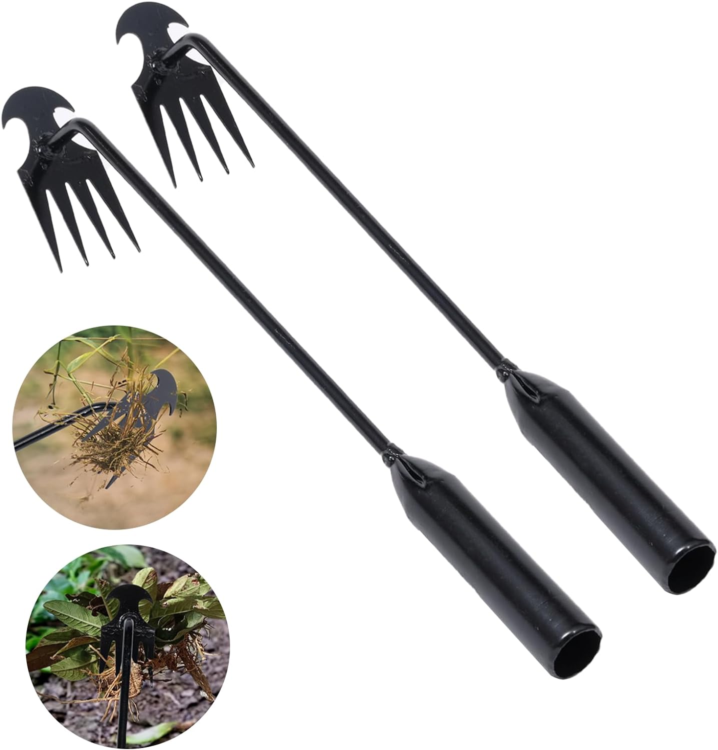 Weed Puller Tool Garden Weed Pulling Tool, Portable Garden Weeder Tool Uprooting Weeding Tool, 4 Teeth Manganese Steel Forged Hand Weeder for Vegetable Gardening Backyard Farm Planting & Weeding