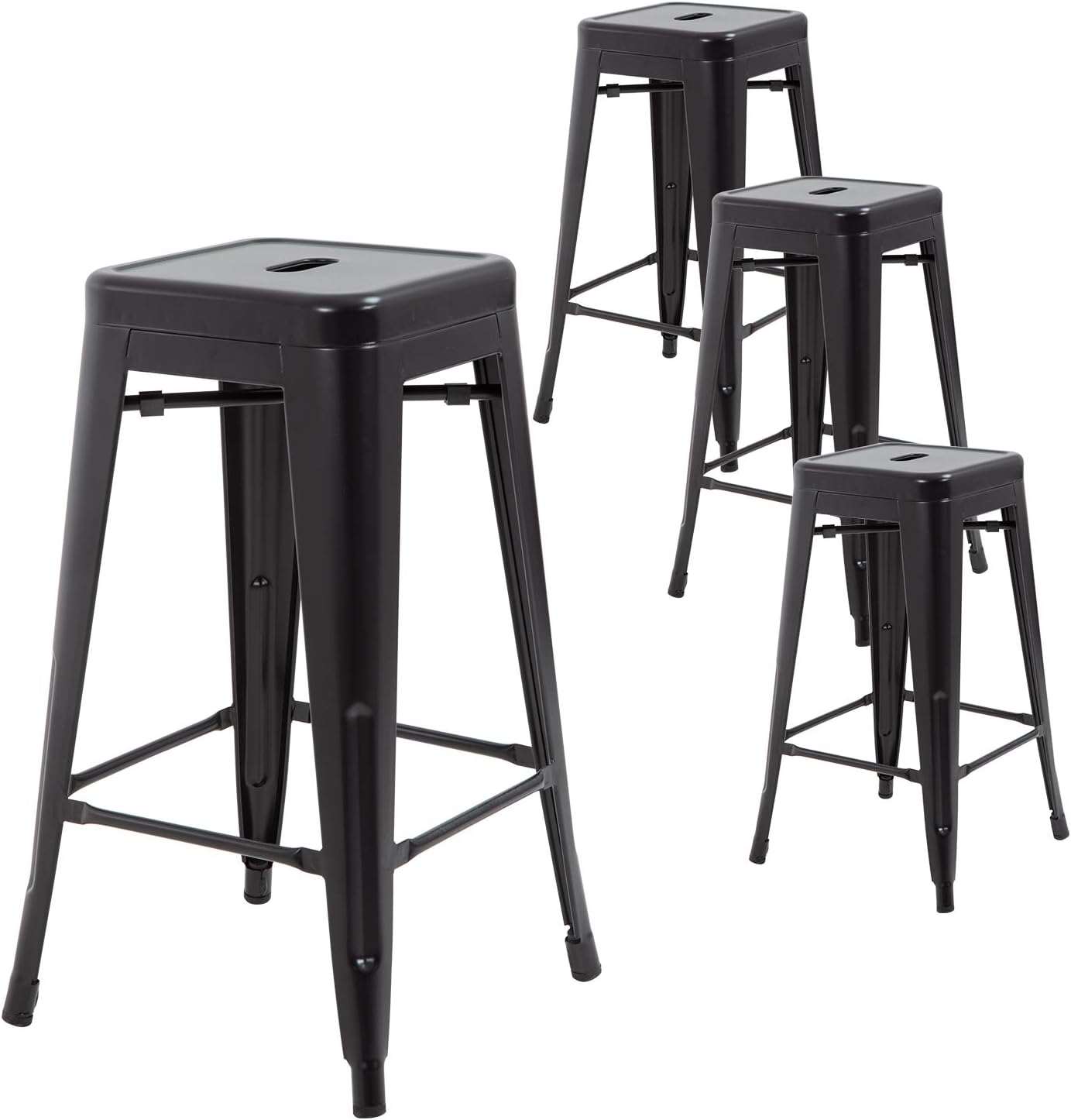 FDW Metal Bar Stools Set of 4 Counter Height Barstool Stackable Barstools 24 Inch 30 Inch Indoor Outdoor Patio Bar Stool Home Kitchen Dining Stool Backless Bar Chair (Black, 30)