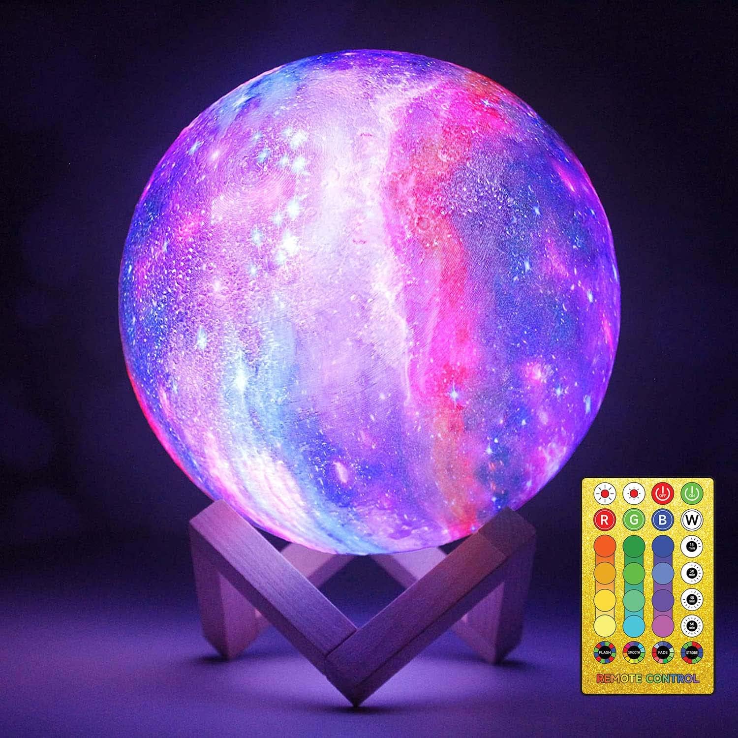 Moon Lamp Galaxy Lamp 5.9 inch 16 Colors LED 3D Moon Light, Remote & Touch Control Lava Lamp Moon Night Light Gifts for Girls Boys Kids Women Birthday