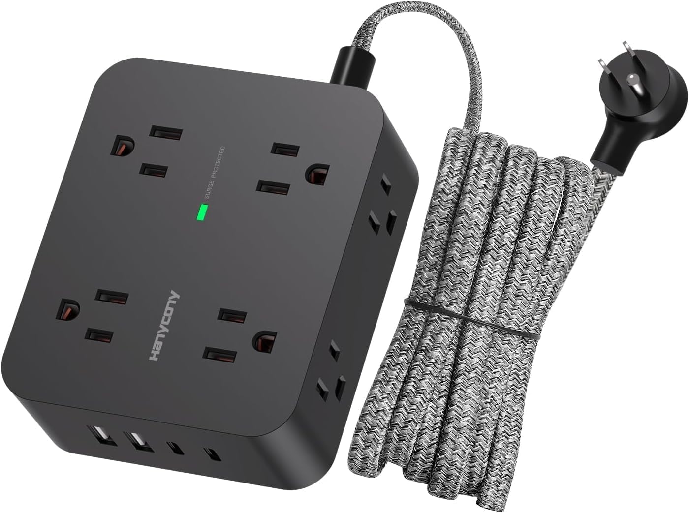 Power Strip Surge Protector, 8 Outlets with 4 USB Charging Ports(2 USB C), 3 Side Outlet Extender with 5 Ft Braided Extension Cord, Flat Plug, Wall Mount, Desk USB Charging Station for Home Office ETL
