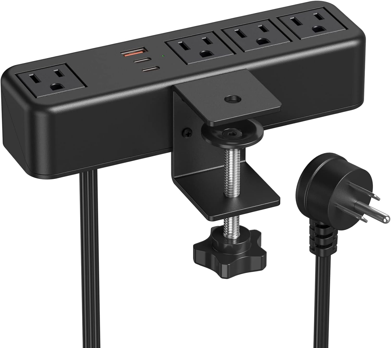 CCCEI 45W USB C Desk Side Clamp Power Strip, Desk Top Tube Edge Clamp Mount Outlet with 4 Outlets, Widely Spaced Surge Protector Outlet Station, Fit 1.6 inch Tabletop Edge, Table Leg. 6 FT Power Cord