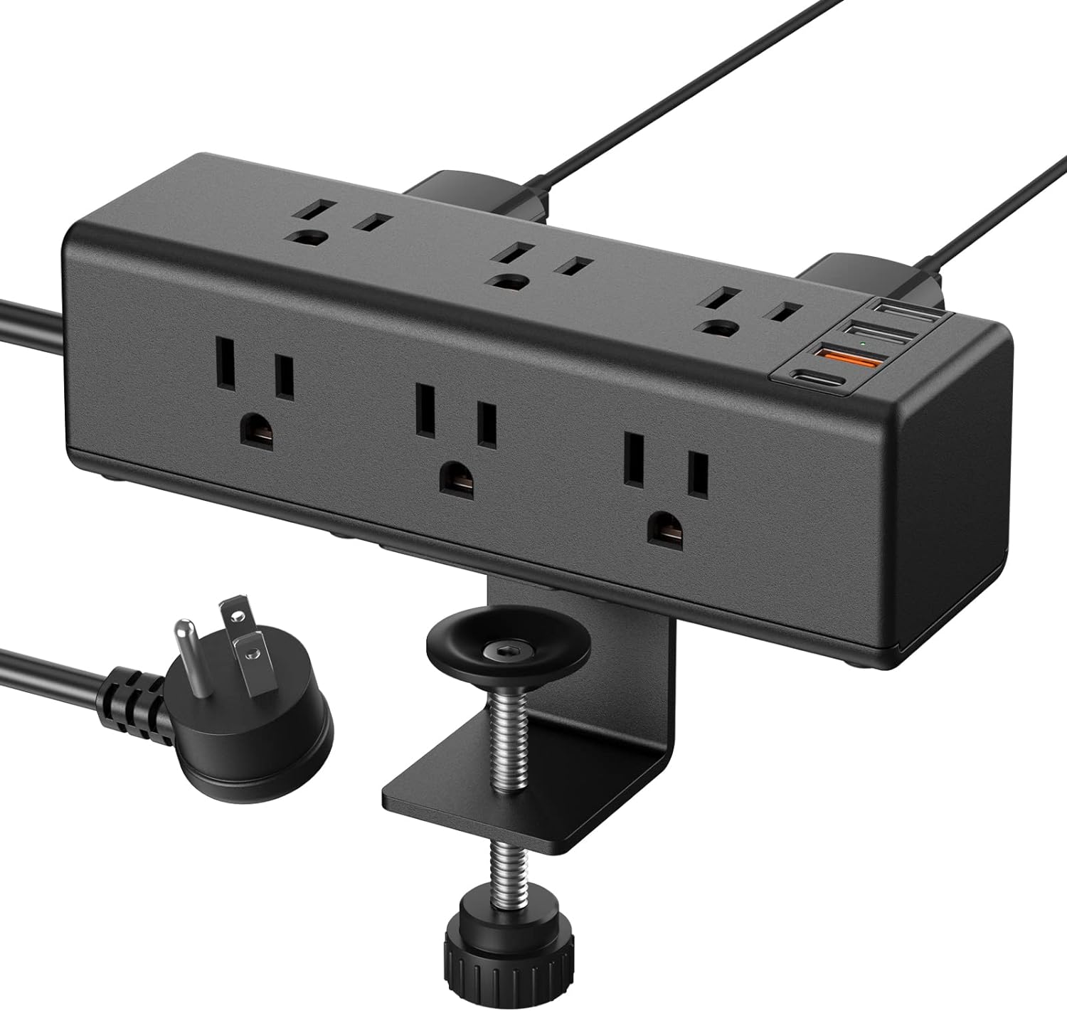 CCCEI Desk Clamp Power Strip with 9 Outlets, Desktop Edge Mount Surge Protector with USB-A and USB-C Ports, Widely Spaced Desk Outlet Fast Charging Station, 6 FT Flat Plug, Fit 1.6 inch Table.