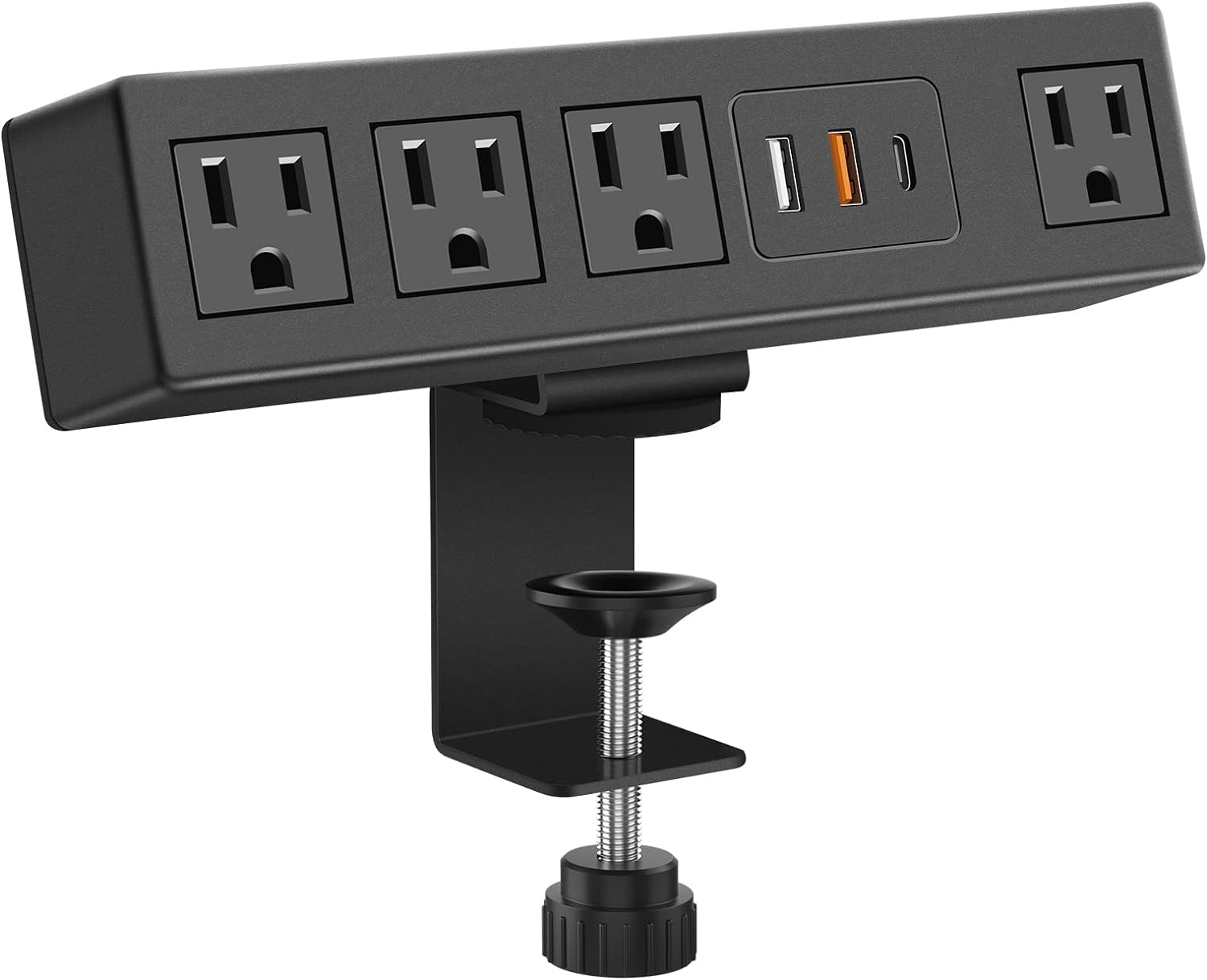 CCCEI Desk Clamp Power Strip with USB-A and USB-C Ports, Desktop Mount Surge Protector 1200J, Widely Spaced Desk Outlet Station, Fast Charging, 6 FT Flat Plug, Fit 1.9 inch Tabletop Edge. (Black)