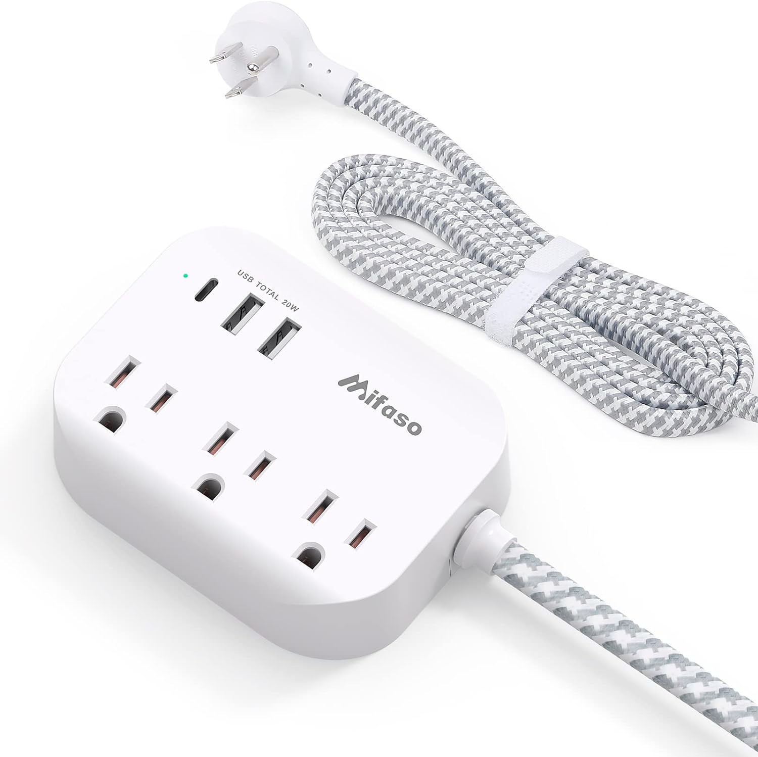 Cruise Essentials - Flat Plug Power Strip with 3 Outlets 3 USB Ports(1 USB C Poiwer Delivery 20W), 5ft Braided Extension Cord, Compact for Cruise Ship, Travel, Home and Dorm
