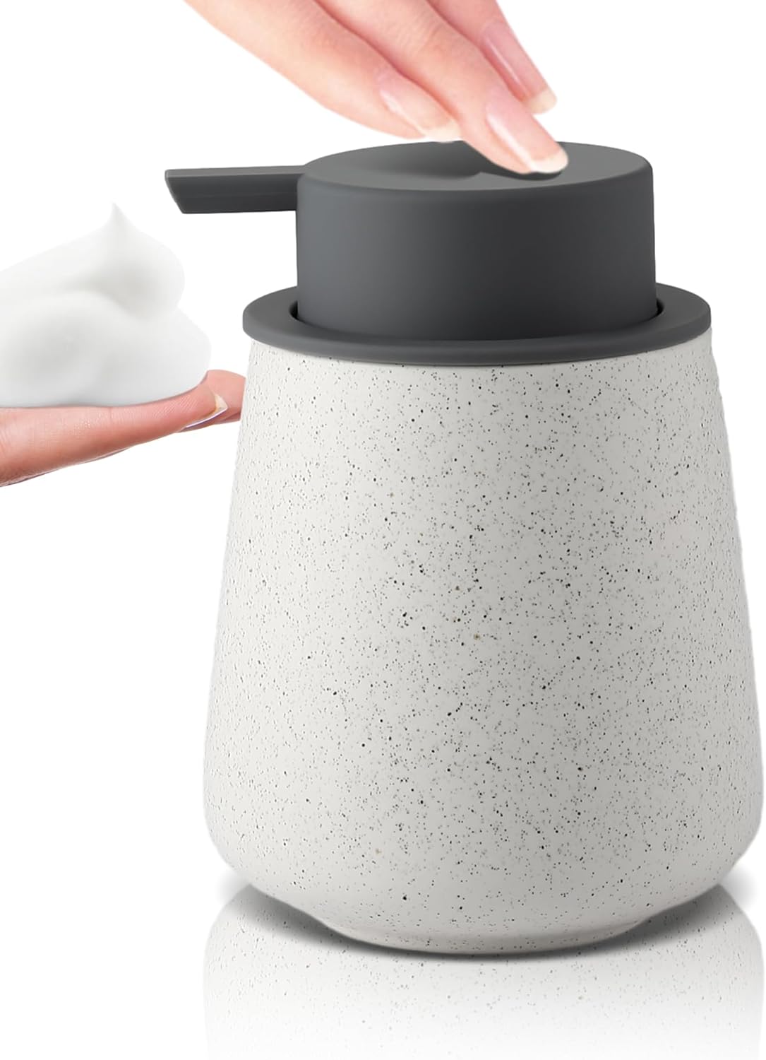 Foam Hand Soap Dispenser - 12 oz Bathroom Lotion Hand Pump Dispenser, Ceramic Foaming Soap Dispenser with Grey Removable Pump for Kitchen Hand Wash Dispenser, Speckled Matte Beige