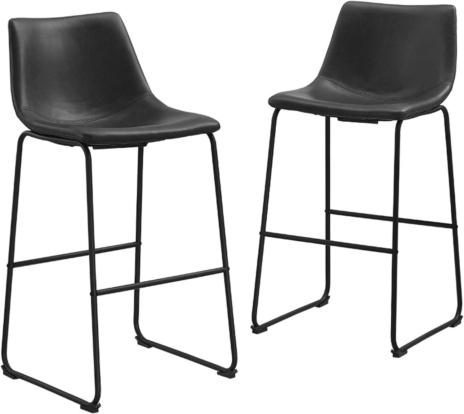 Walker Edison Douglas Urban Industrial Faux Leather Armless Bar Chairs, Set of 2, Black