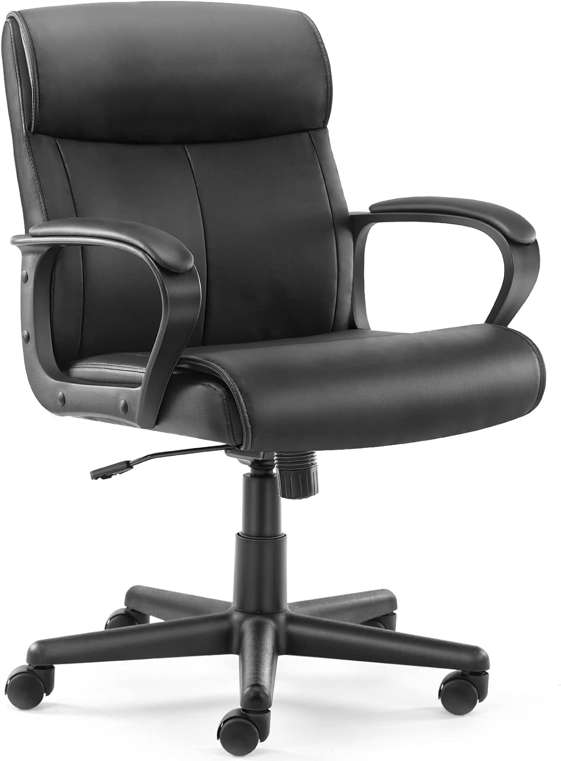 Office Desk Chair with Padded Armrests Executive Mid Back Lumbar Support and Adjustable Height & Tilt Angle PU Leather Swivel, Jet Black