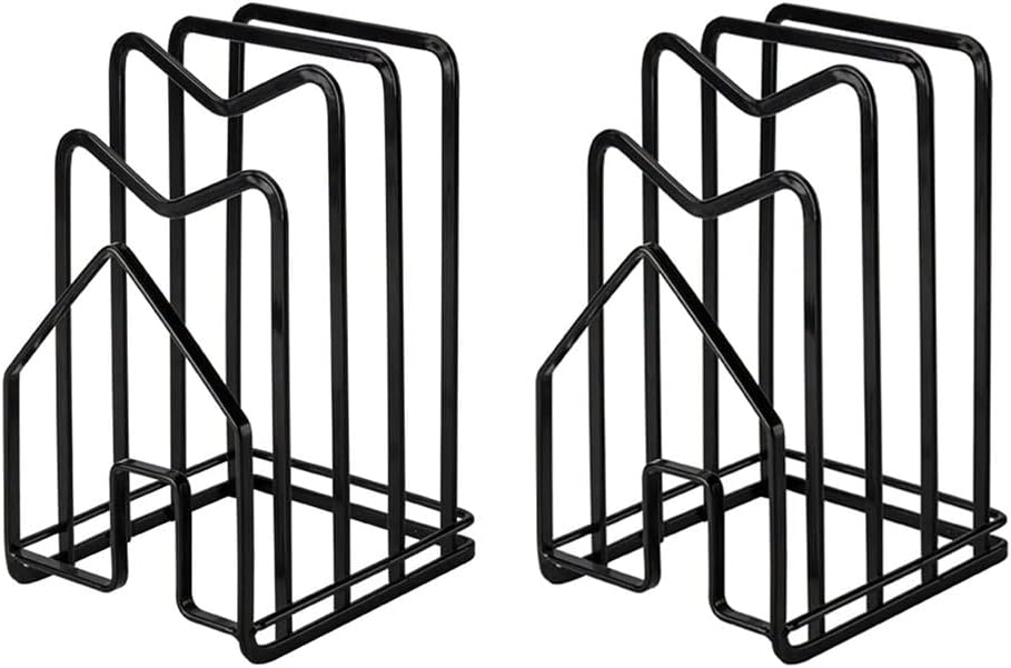 SUNFICON 2 Pack Cutting Board Racks Holders Pot Pan Lids Holders Chopping Board Organizers Thin Bakeware Trays Dry Display Stands Kitchen Countertop Cabinet Office Black