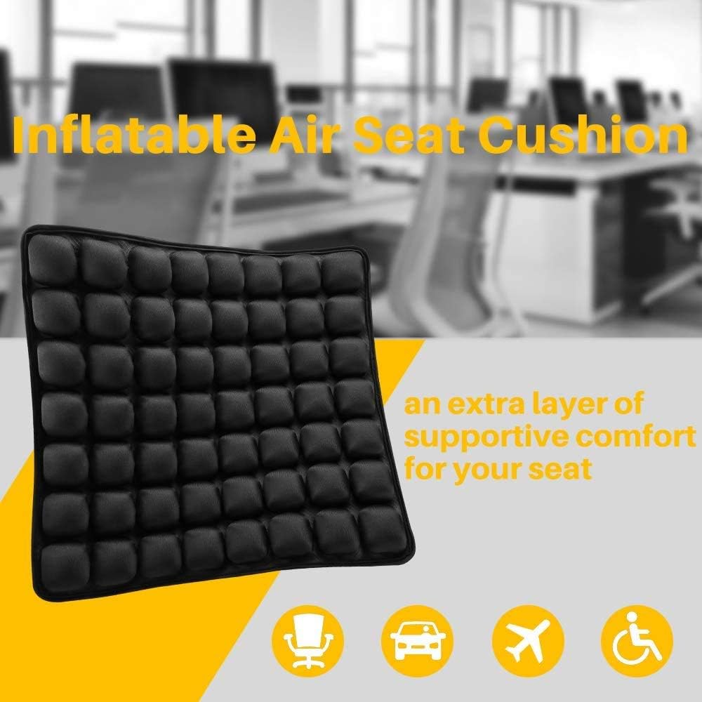 SUNFICON Air Cushion Inflatable Chair Air Seat Cushion Car Portable Breathable Comfort Cushion Office Wheelchair Pad Orthopedics Pain Pressure Relief Cushion Camping Seat Mat 18 x 16 x1 in Black
