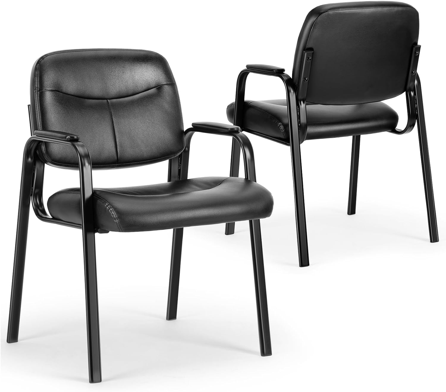 OLIXIS Guest Reception Chair - Waiting Room Chair Set of 2 with Fixed PU Leather Padded Armrest, Clinic Chairs with Lumbar Support, Office Desk Chairs Without Wheels Restaurant, Library, Barber Store