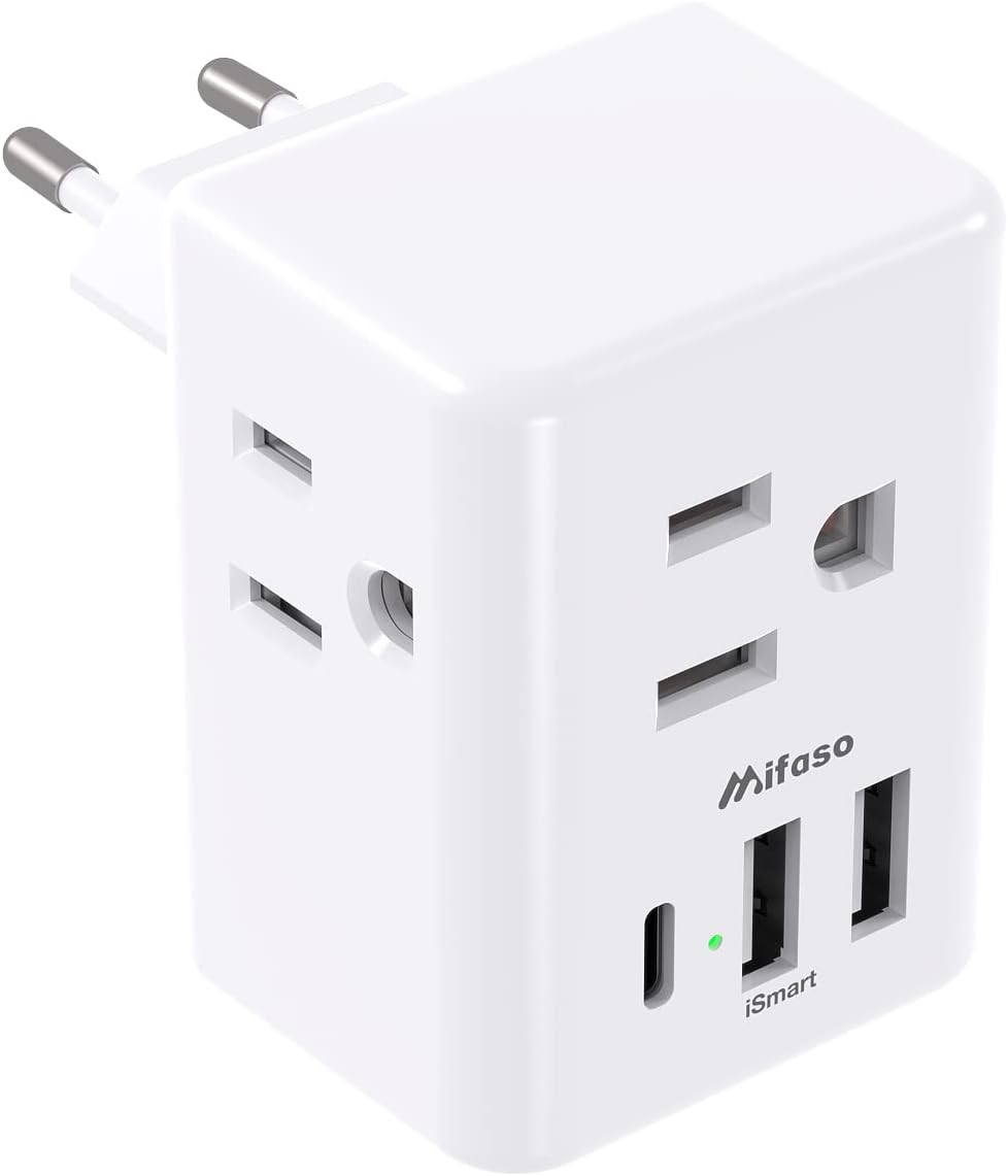 European Travel Plug Adapter with USB Charging Ports(1 USB C), International Type C Power Adapter for US to Most of Europe EU Italy France Spain Germany Greece