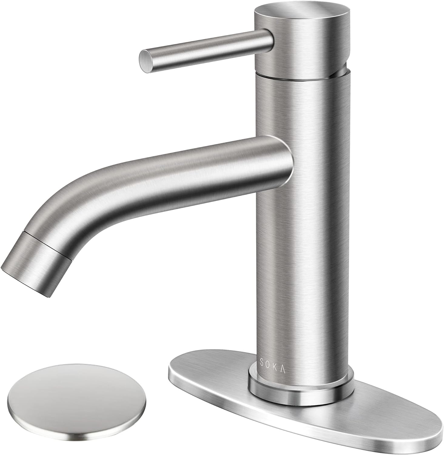 Modern Brushed Nickel Deck Mount Bathroom Faucet, Single-Handle Lever, Ceramic Disc Cartridge, Easy Installation