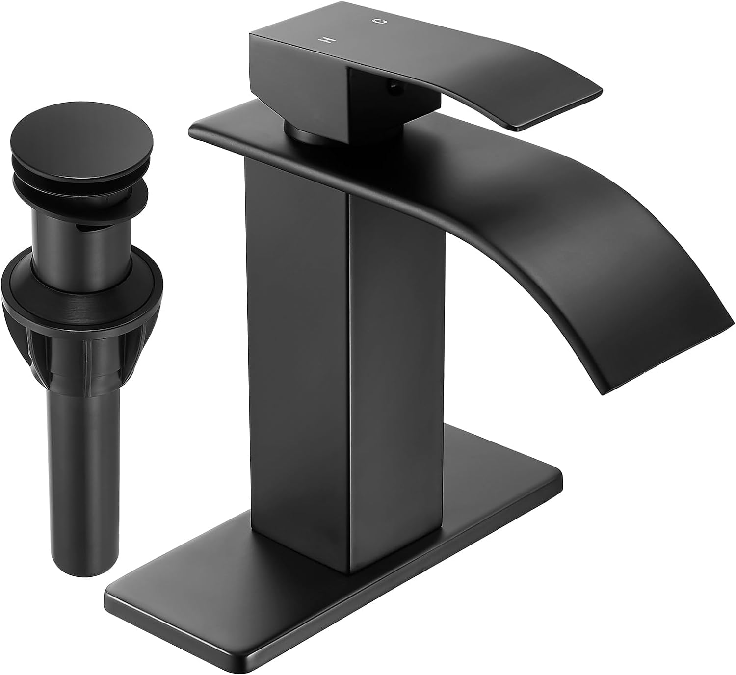 Fransiton Black Waterfall Bathroom Faucet Lavatory Single Handle 1 or 3 Hole Bathroom Sink Faucet Washbasin Faucet with Deck and Pop-up Drain