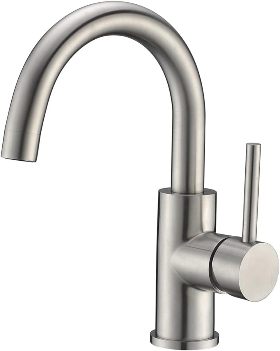 CREA Bar Sink Faucet, Bathroom Kitchen Faucet Brushed Nickel Pre Wet Small Mini Kitchen Bath Utility Marine Faucet Single Hole Stainless Steel Farmhouse Vanity Lavatory Faucets Outdoor