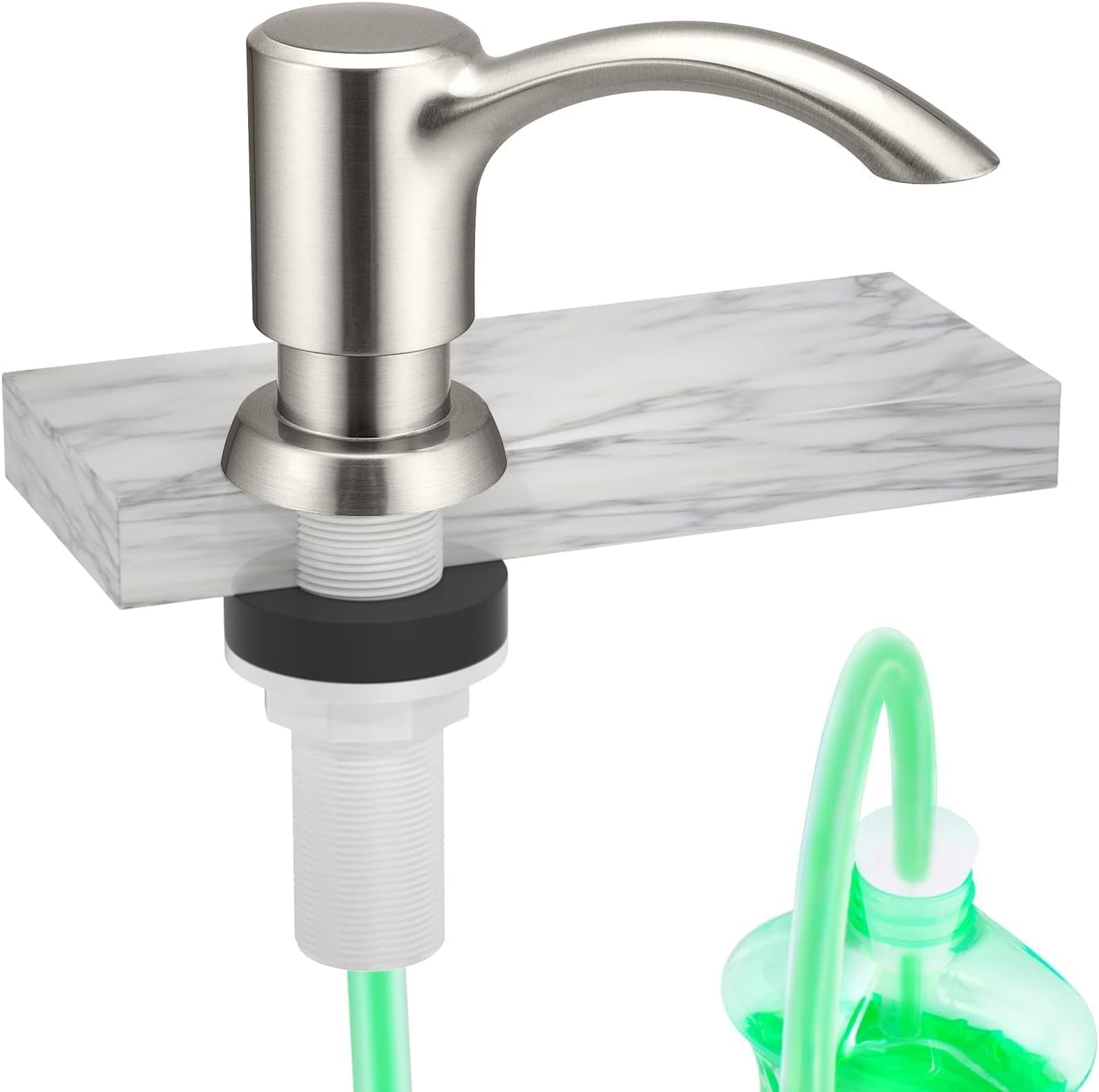 Soap Dispenser for Kitchen Sink and Tube Kit, 39 Tube Connects Directly to Soap Bottle, No More Refills (Brushed Nickel No Bottle)