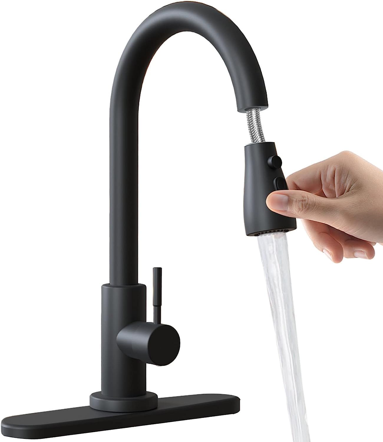 Kitchen Faucets with Pull Down Sprayer-Kitchen Sink faucets-Single Level Stainless Steel-Matte Black