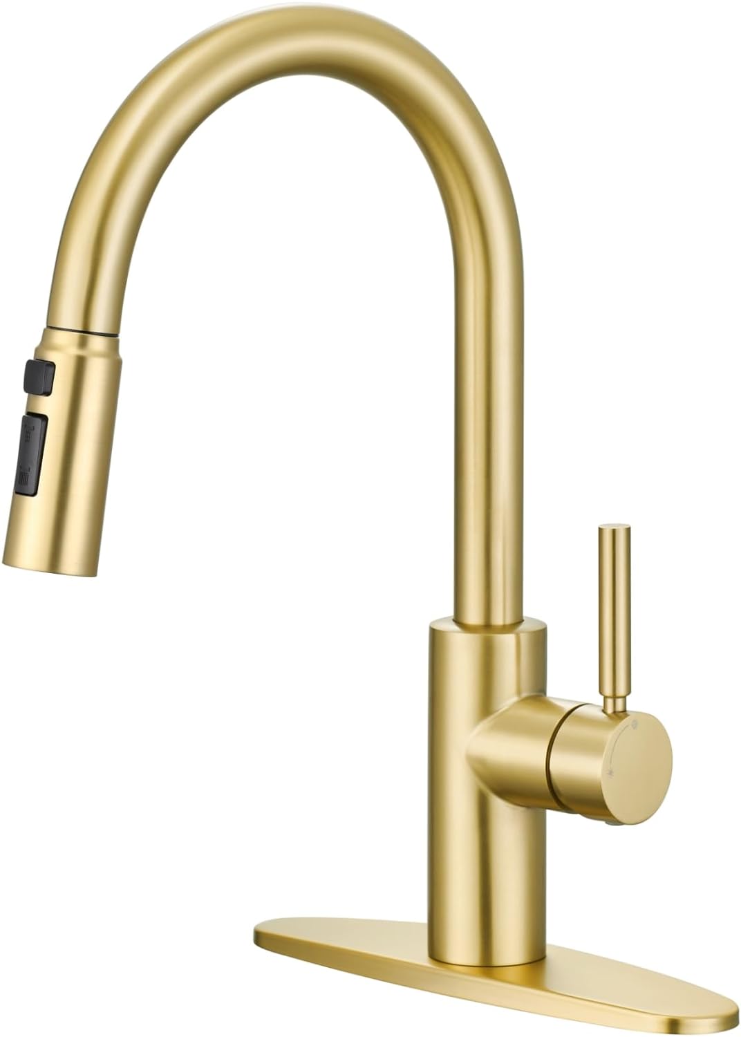 Brushed Gold Kitchen Faucet with Pull Down Sprayer, OUEN Brass Structure Single Handle Modern Three Modes 304 Stainless Steel Kitchen Sink Faucet RV 1 or 3 Hole, Champagne Gold Kitchen Faucets