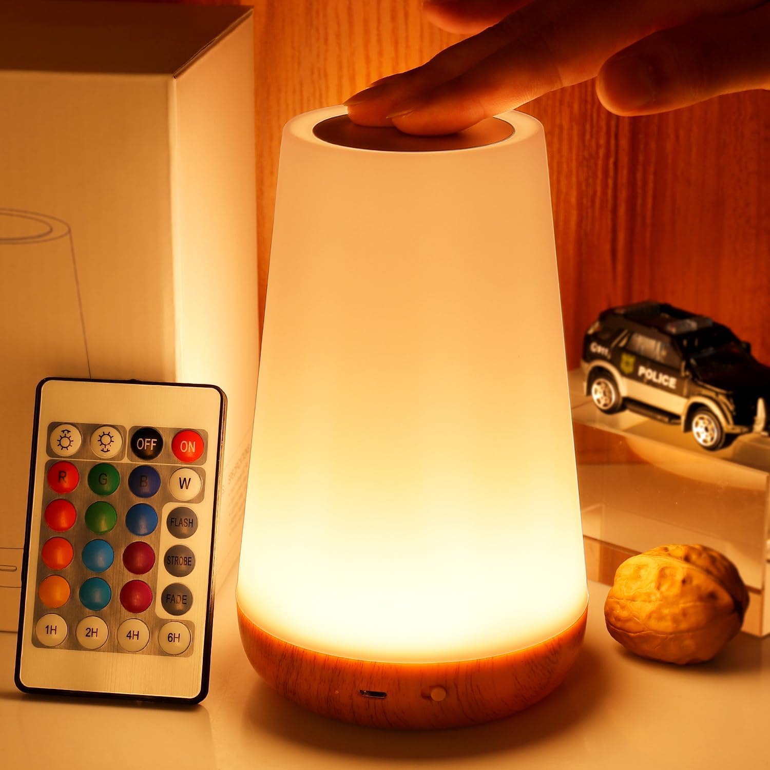 THAUSDAS Night Light, Dimmable Touch Lamp for Bedroom, Portable Table Bedside Lamp, 5 Brightness & 13 RGB Colors, Night Lights for Bedroom/Baby Nursery/Bathroom/Hallways/Living Room