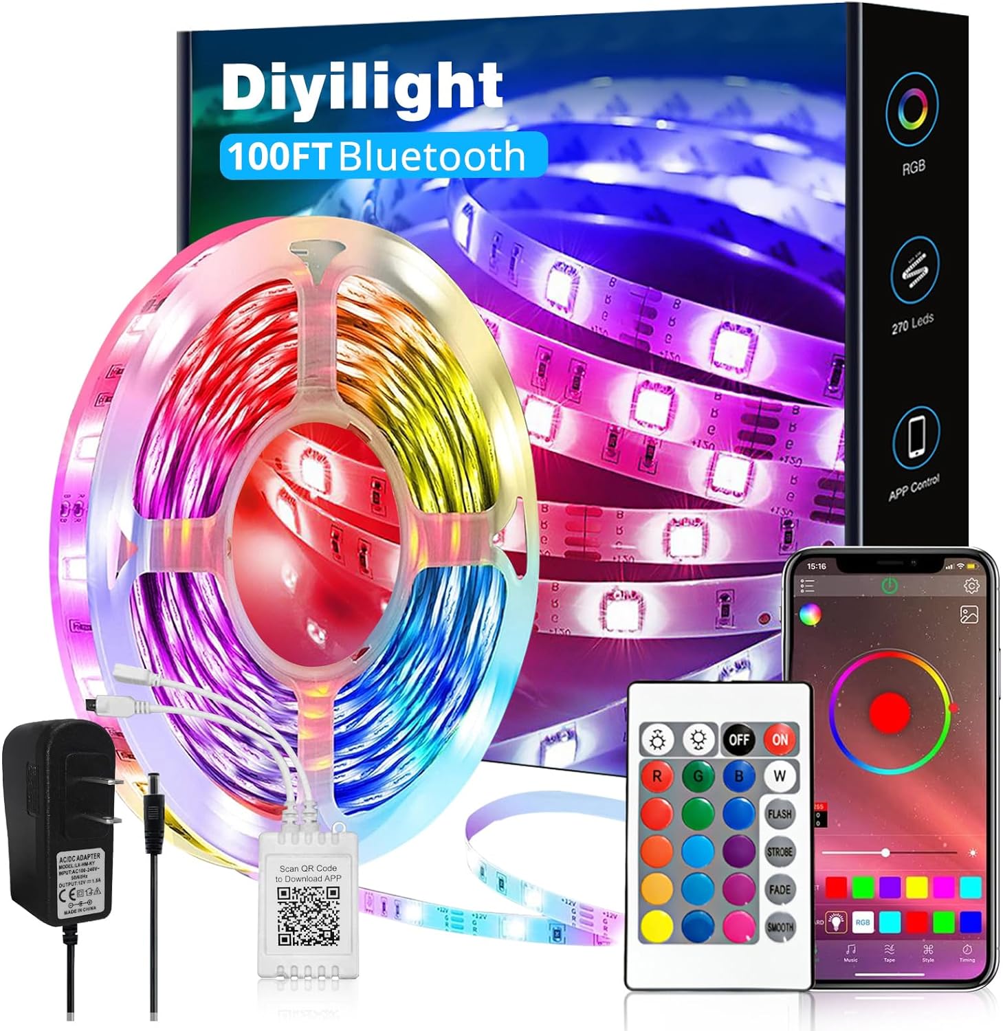 Led Strip Lights 100ft Smart Light Strips with App Control Remote, 5050 RGB Led Lights for Bedroom, Music Sync Color Changing Lights for Room Party