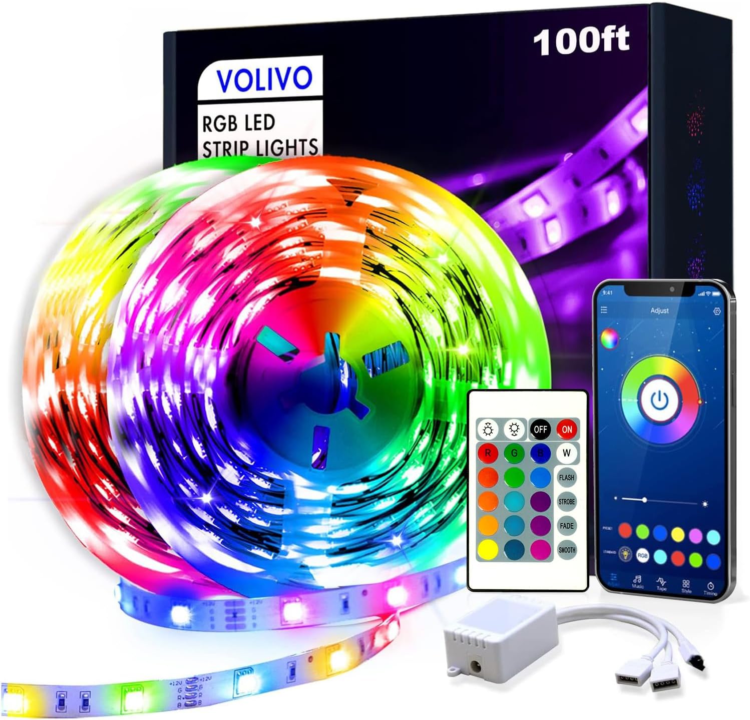 VOLIVO 100ft Color Changing LED Light Strips Kit with 44 Keys Remote, Decor Lights for Bedroom, Home