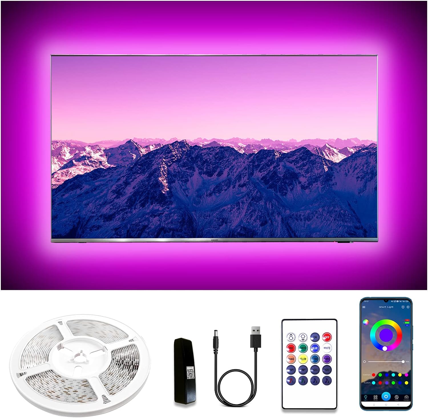 dalattin Led Lights for TV, 8.2ft TV Lights Behind USB Led Strip Lights for 32-58inch TV, RGB TV Backlight Music Sync with Remote, Ambient Lighting for Gaming Bedroom Room HDTV Mood Lighting