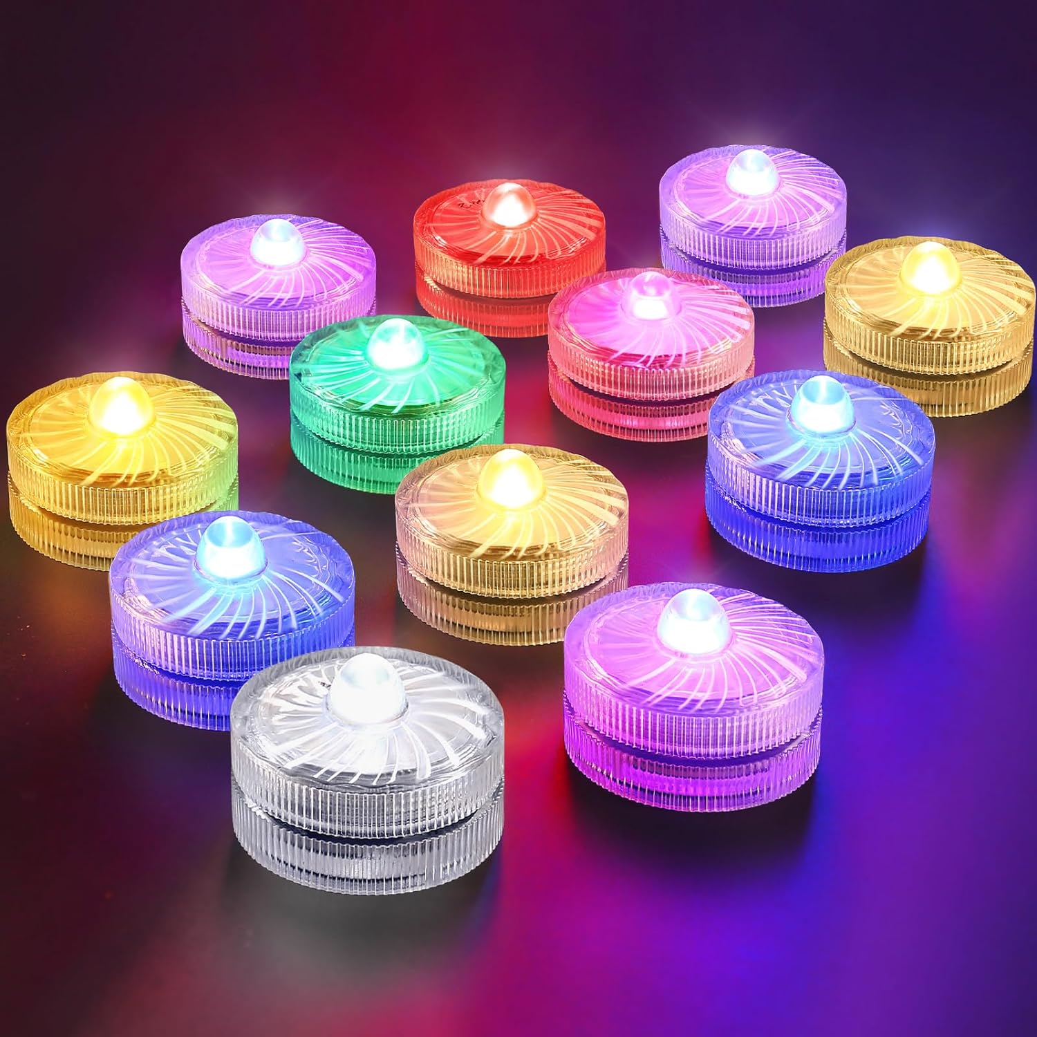 HL Submersible LED Light,RGB Small LED Light,100 Hours Waterproof Flameless Led Lights Battery Powered for Wedding Home Vase Festival Party Decoration 12pcs(Built-in 24 Batteries)