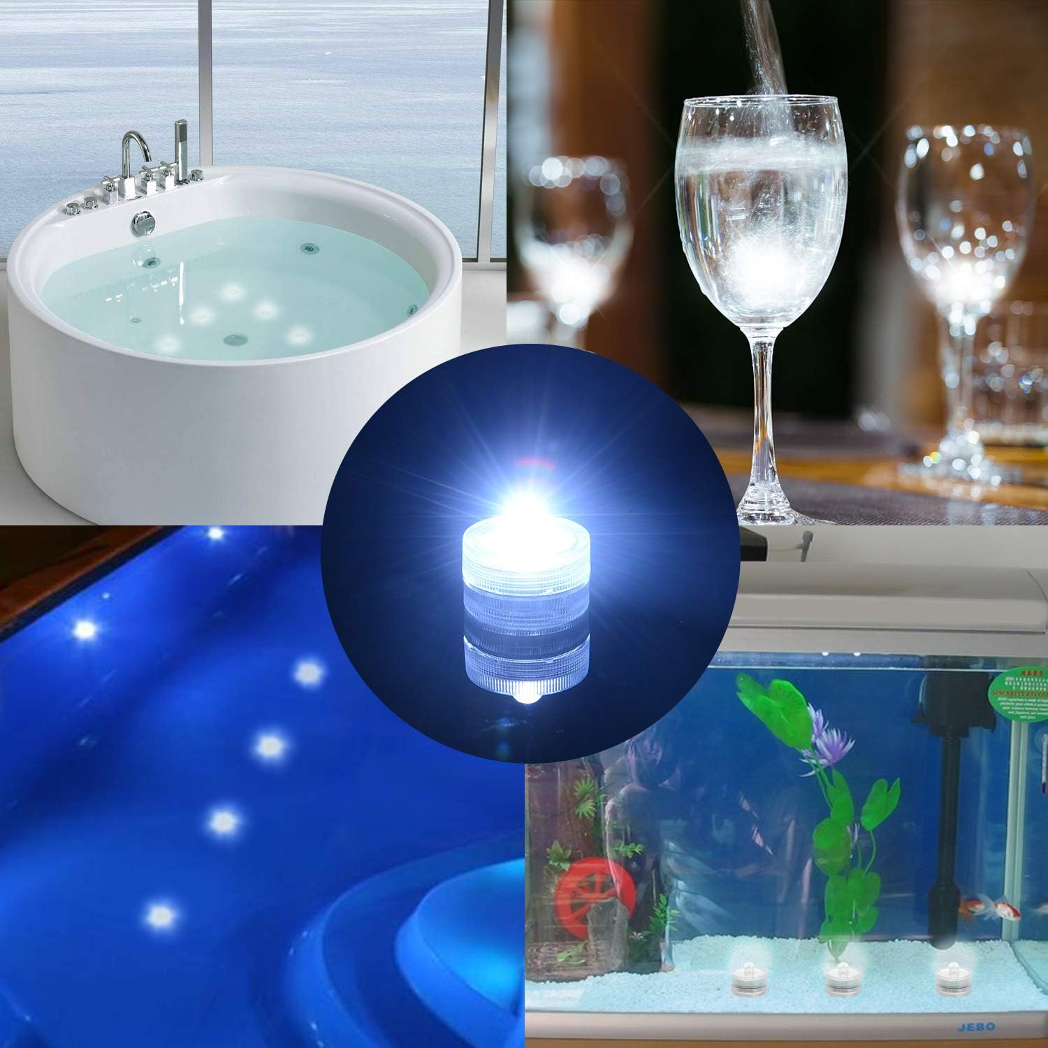 SHYMERY Submersible LED Lights,120 Hours Waterproof Tea Lights,White Underwater Submersible Tea Lights Battery Pond & Fishing Celebration Flameless LED Tea Light 12 Pack (Built-in 24 Batteries)