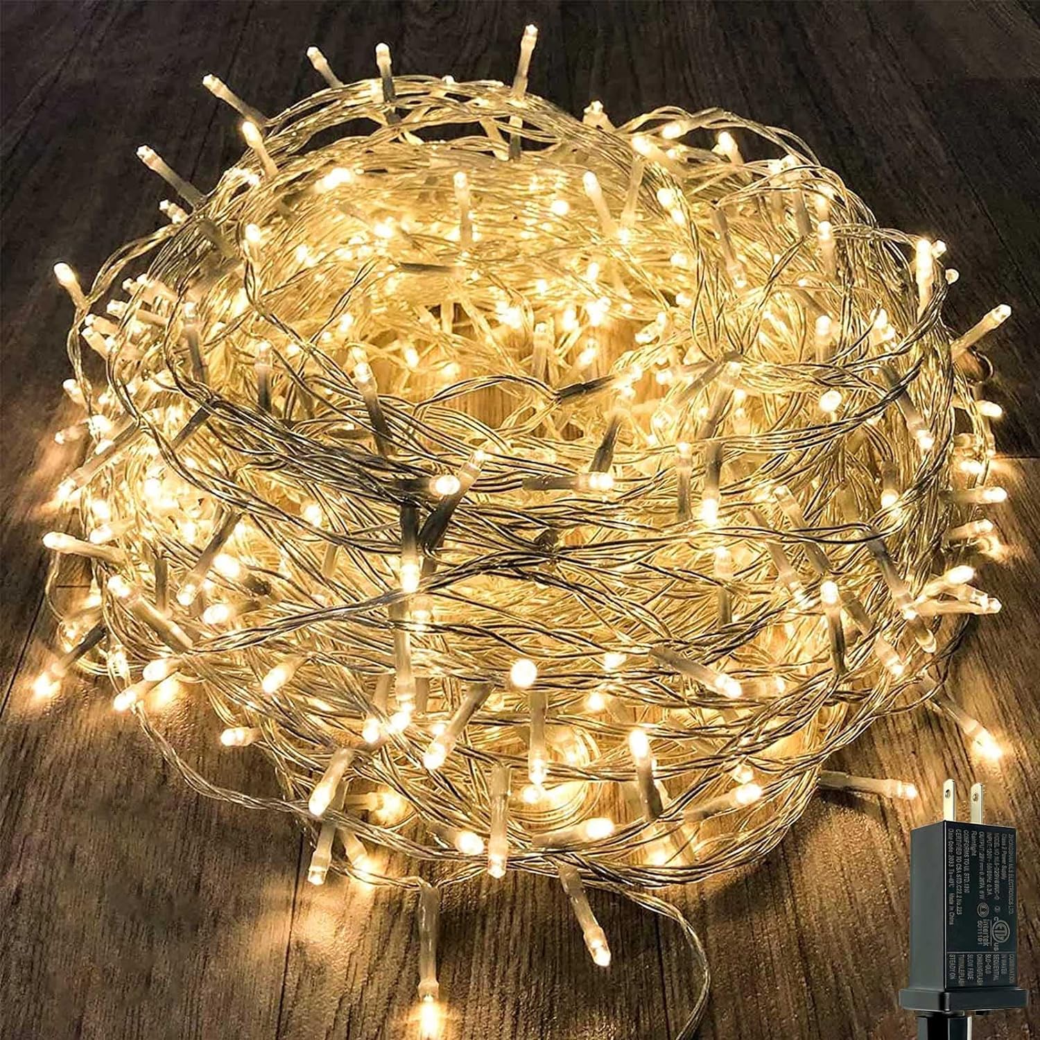 KAQ 115FT 300LED Warm White Christmas String Lights Indoor/Outdoor, Waterproof Christmas Lights with 8 Modes, Clear Wire Fairy Tree Lights for Garden Bedroom Christmas Decorations (Warm)