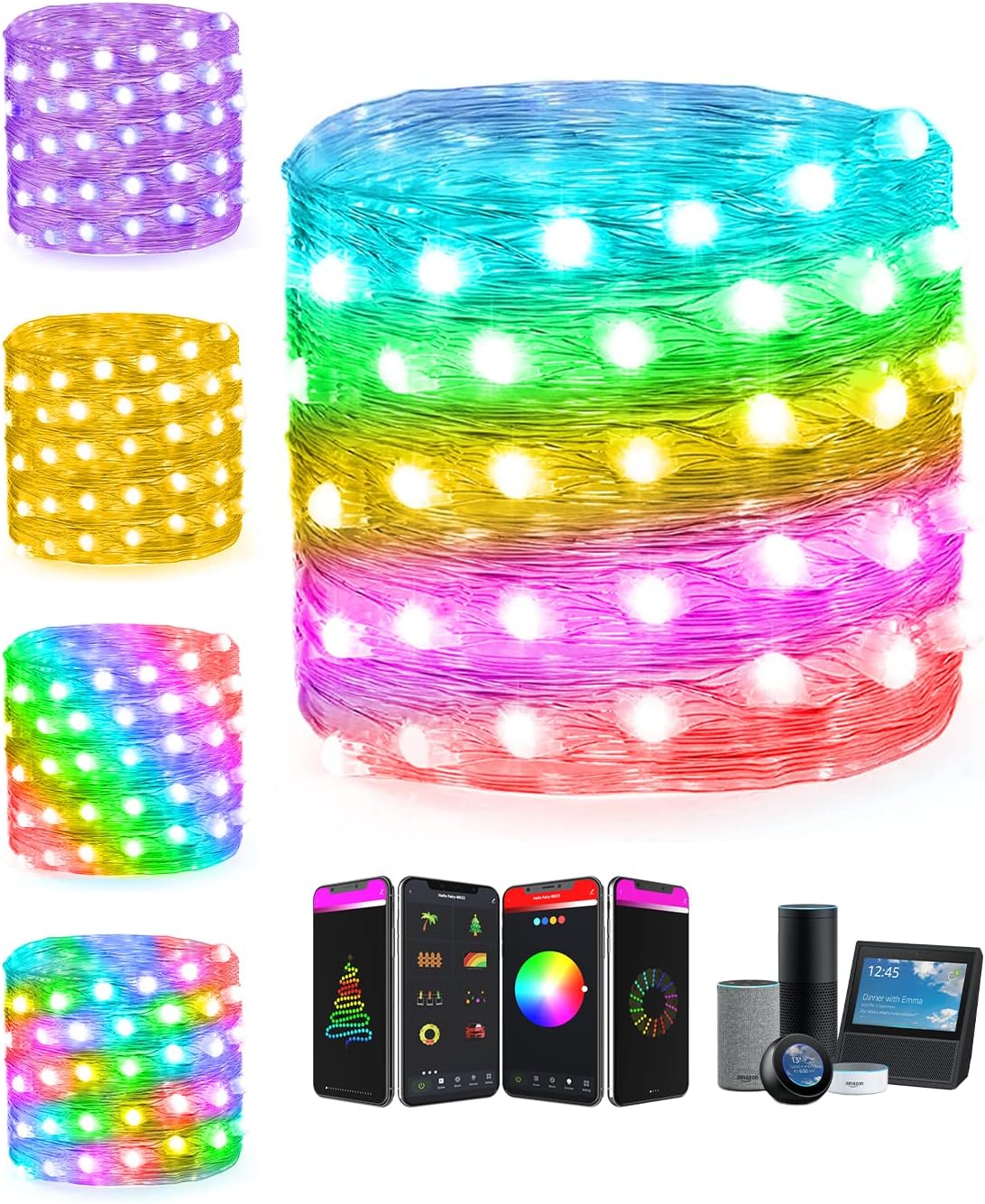 Smart WiFi Fairy Lights - 16Ft Christmas String Lights Work with Alexa Google Home Voice App Control 20 Modes RGB Color Changing Led Twinkle Light for Bedroom Parties Wedding Tree Wall Decor