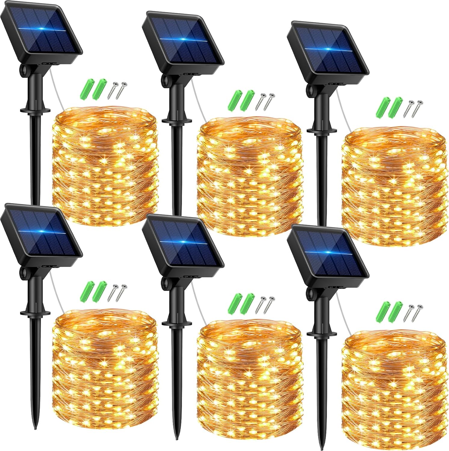 kolpop 6 Packs Solar Fairy Lights Outdoor, 32FT 80LED Each Solar String Lights Outdoor Waterproof, 8 Modes Copper Wire Solar Twinkle Lights for Garden Christmas Tree Party Wedding Decor(Warm White)